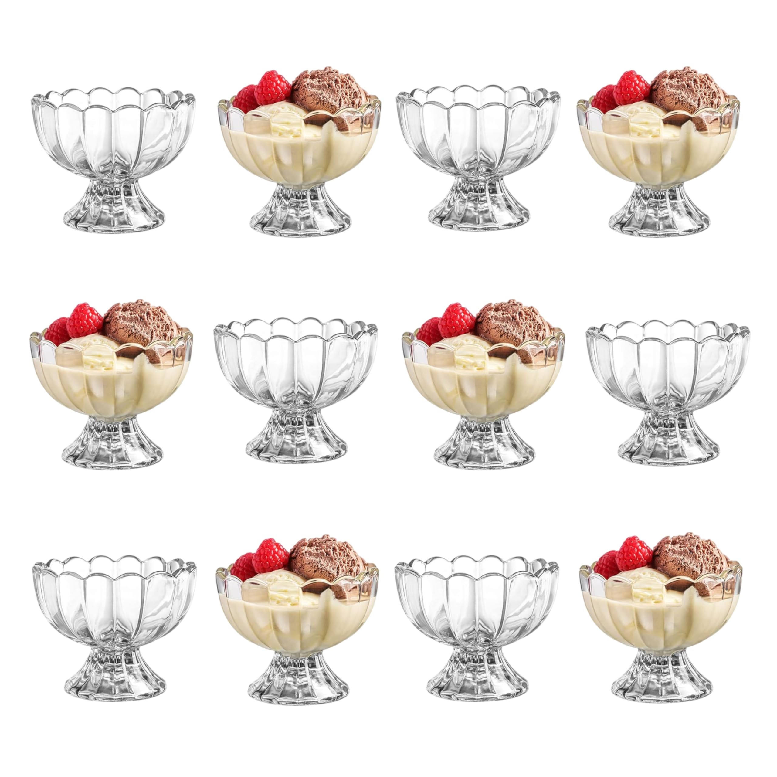 Reldor Ice Cream Glass Bowls Set of 12, 150 ml Mini Dessert Cups, Footed Dessert Bowls, Sundae Glasses for Parties, Glass Trifle Bowl for Serving Ice Cream, Pudding, Appetizer