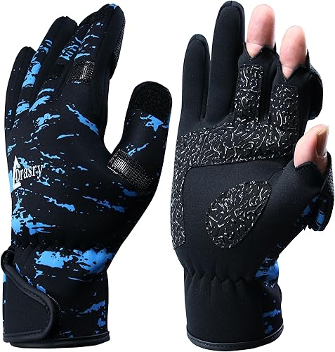 Miniatura 10 de Drasry - Guantes de pesca de neopreno con 3 dedos descubiertos, compatibles con pantalla táctil, cálidos, adecuados para clima frío, para hombres