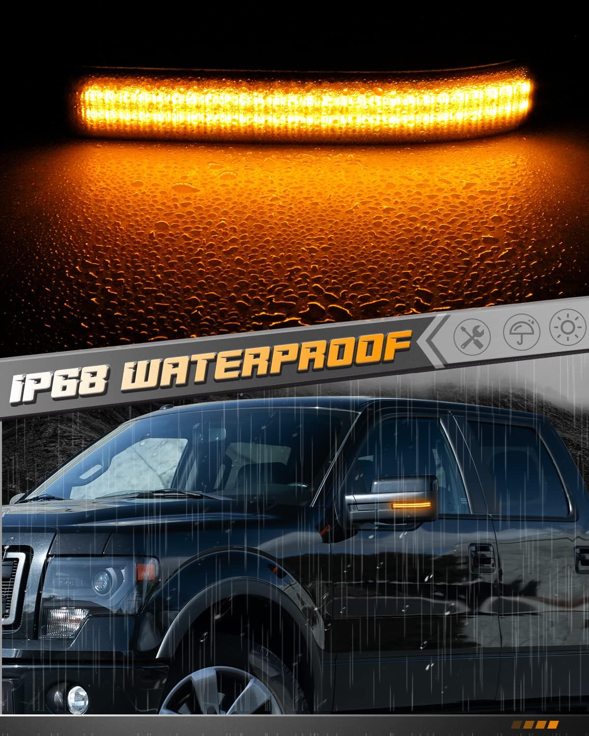HERCOO Sequential LED Side Mirror Turn Signal Lights Amber Lamp Reflector Light Smoked Lens Assembly Compatible with Ford F150 2009-2014, Raptor 2010-2014, Pack of 2