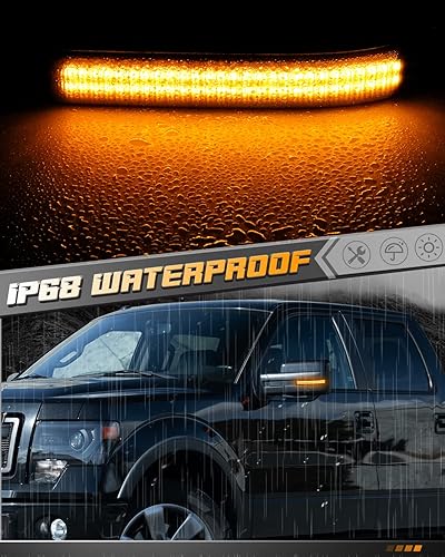 Miniatura 5 de HERCOO Luces LED secuenciales intermitentes para espejo lateral, lámpara ámbar, reflector, conjunto de lentes ahumadas, compatible con Ford F150