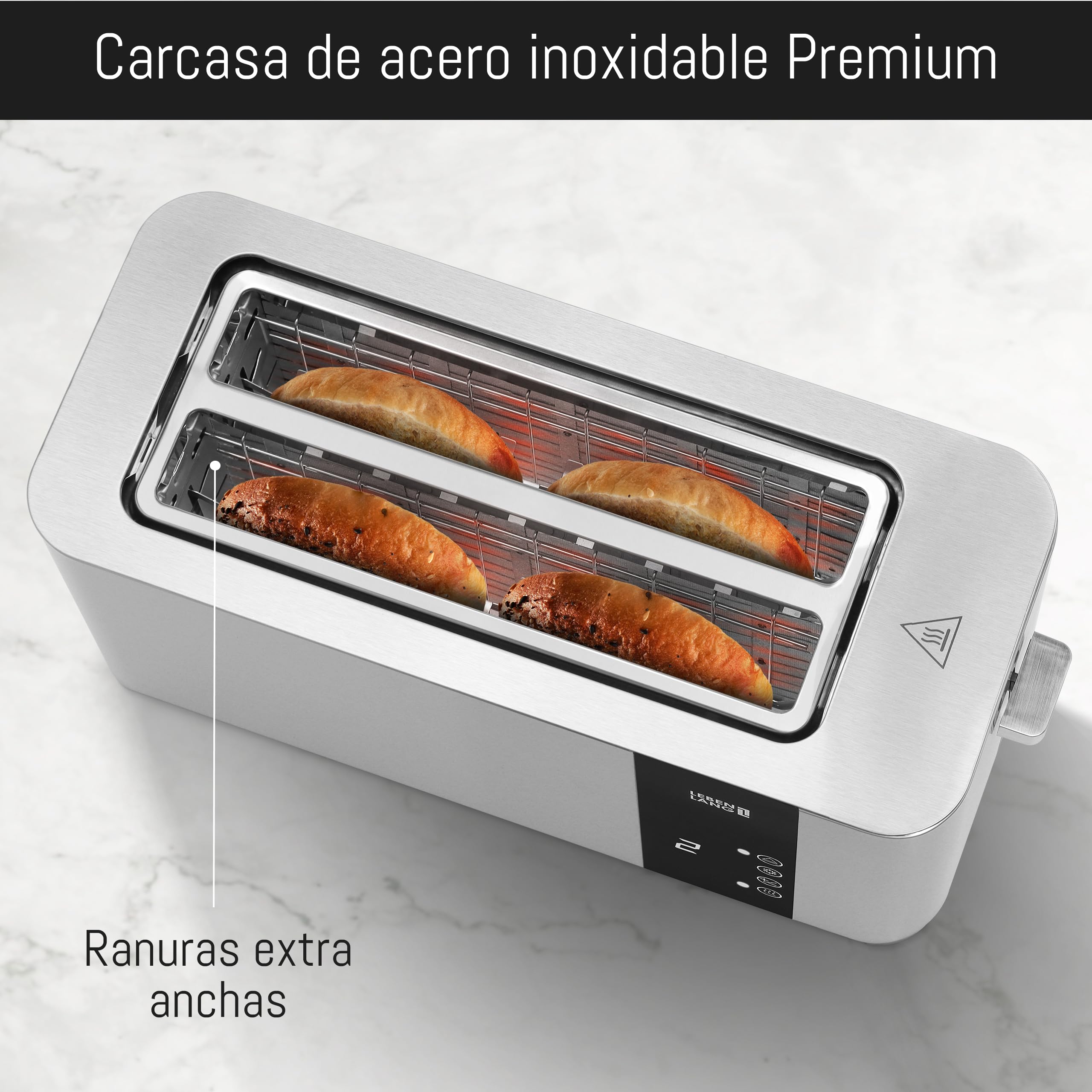 LEBENLANG 1400 W Tostadora pan ranura ancha acero inoxidable 4 rebanadas | Pantalla LED táctil & 7 Modos I Torradeira tostador de pan toaster tostadora inteligente tostadoras torradeira