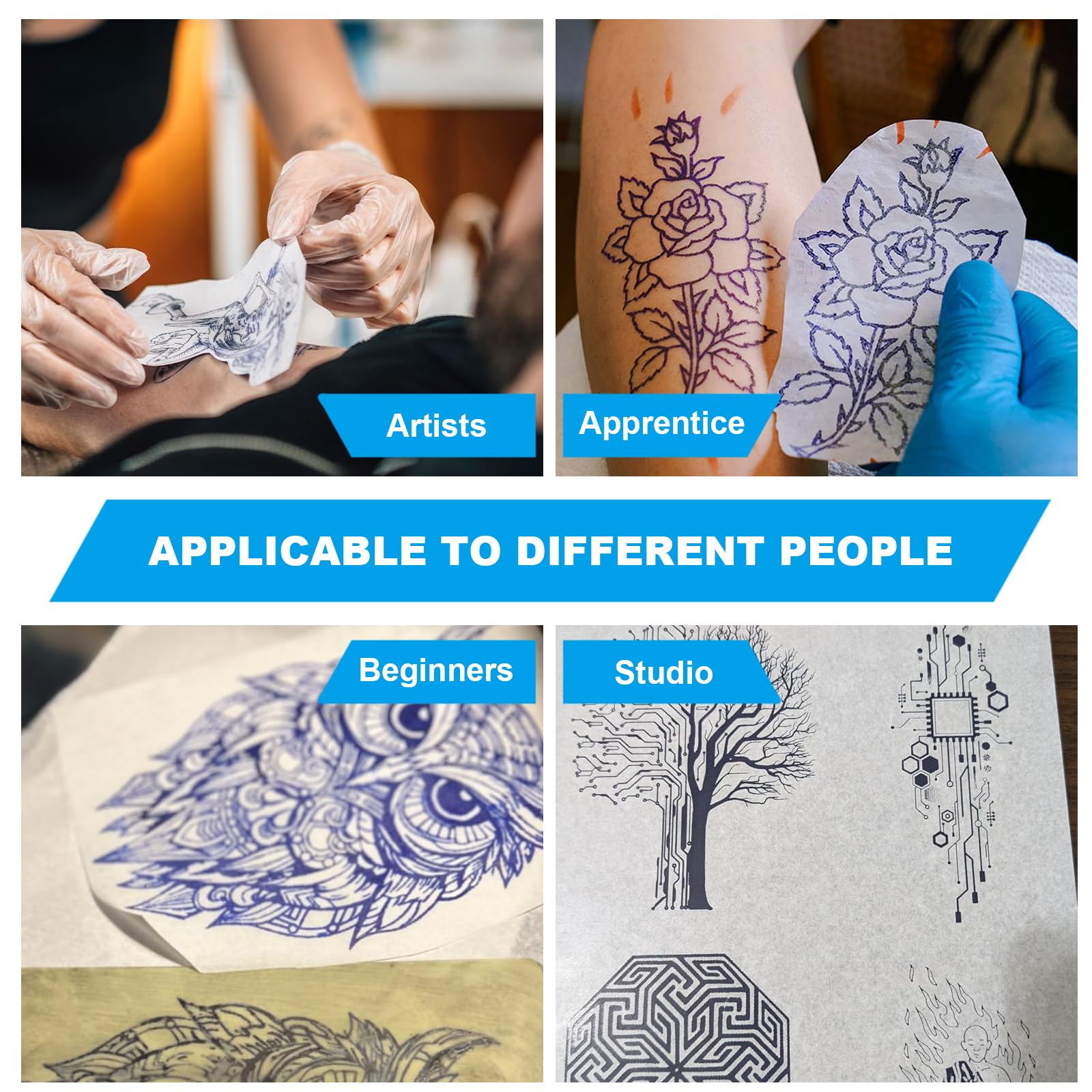 Emalla Tattoo Transfer Paper 100 Sheets, Thermal Stencil Paper for Tattooing A4 Professional Tracing with Crisp Transfer 4 Layer Stencil Paper 8.27" x 12" Tattoo Supplies for Studios & Beginners