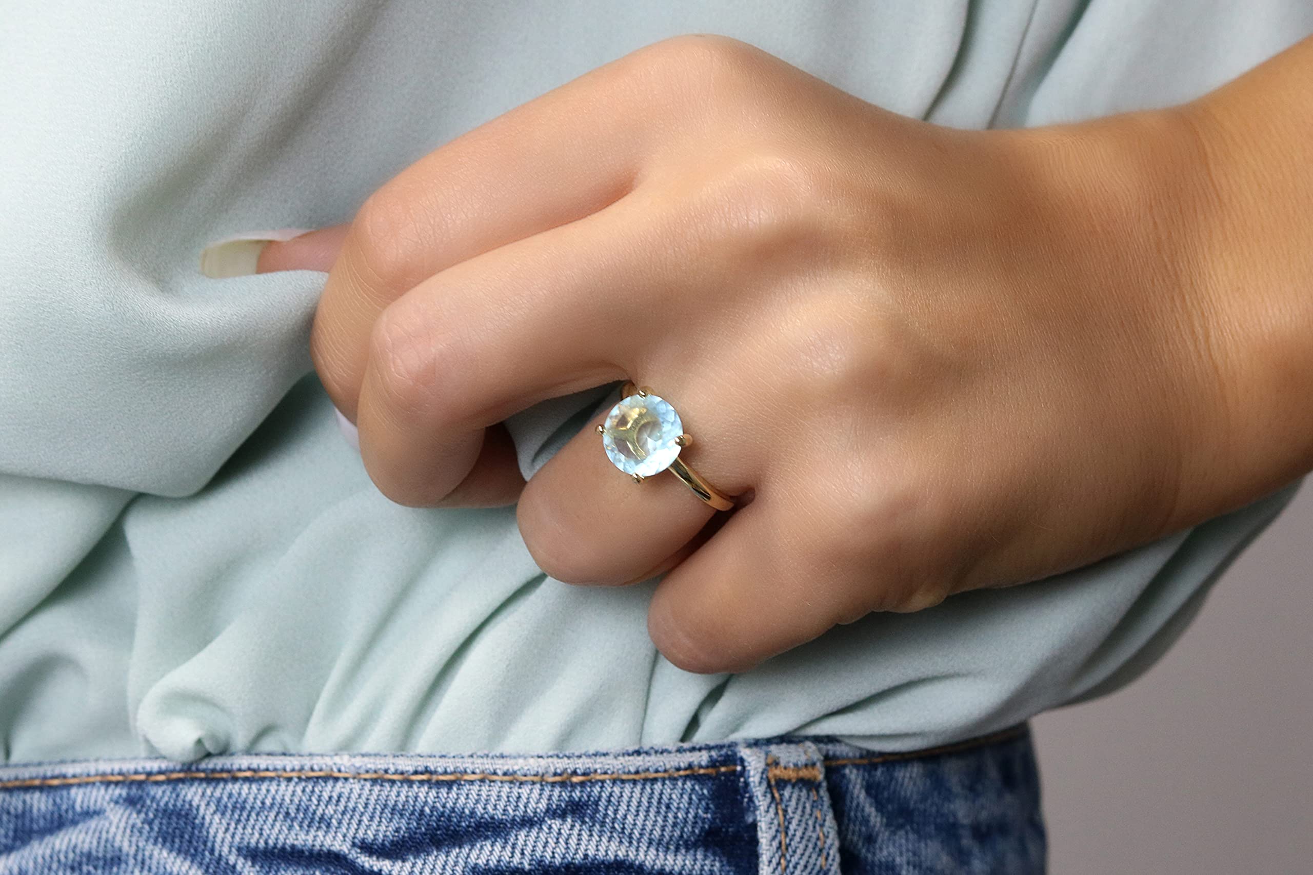 Anillos Artesanales de Topacio para Mujer - Anillo Solitario Glamuroso - Joyas de Piedra de Nacimiento para Mujer - Anillo de Boda de Oro, Compromiso, Todos los Días, Hechos a Mano - con Caja