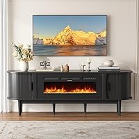 Vista 1 de Soporte de TV con Chimenea Estriada de 70″ para TVs de 80″, Control Remoto y Táctil, Colores de Llama Ajustables y Control de Temperatura, Centro