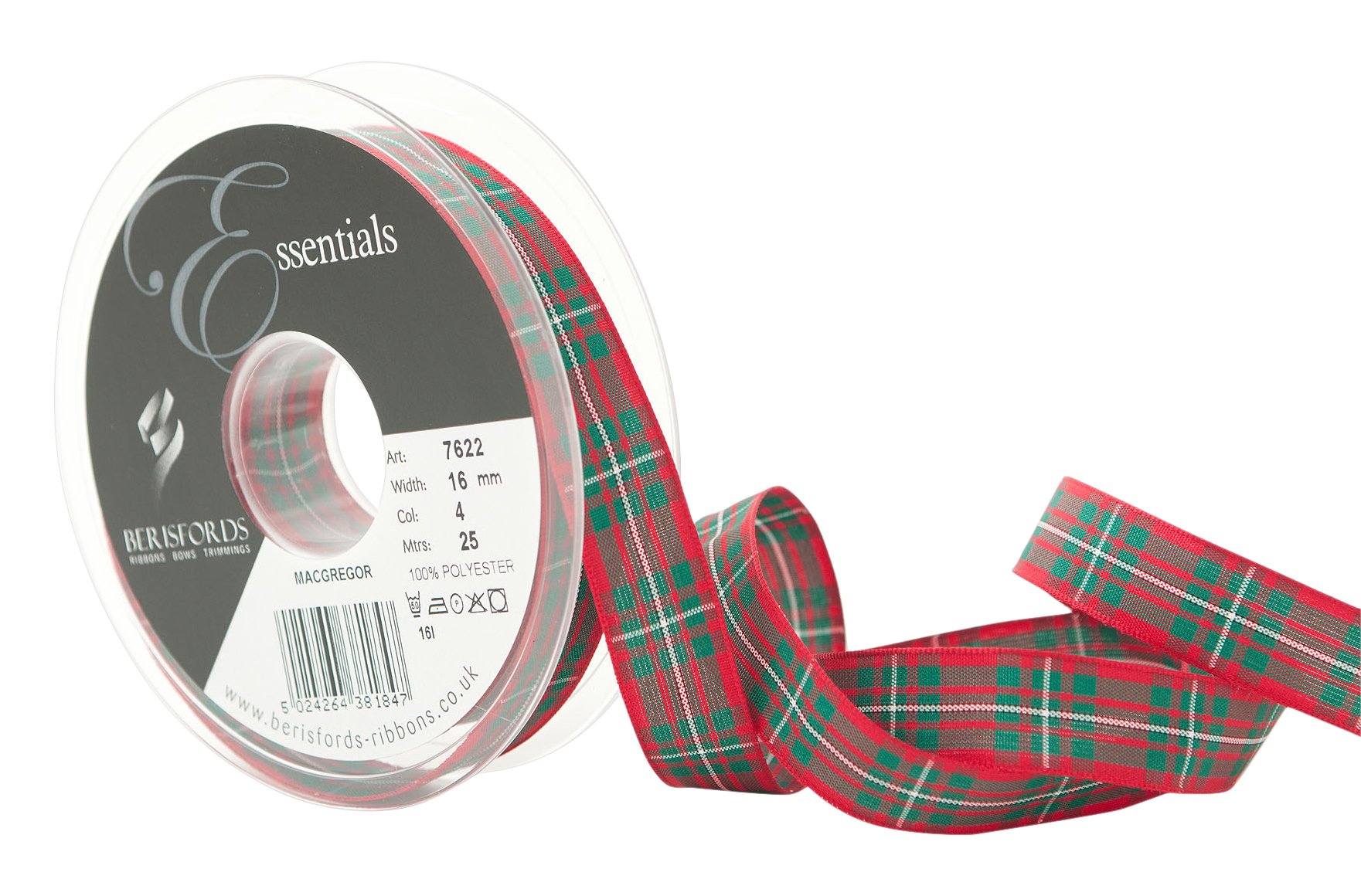 Berisfords Polyester Tartan Ribbon, Macgregor, 16 mm