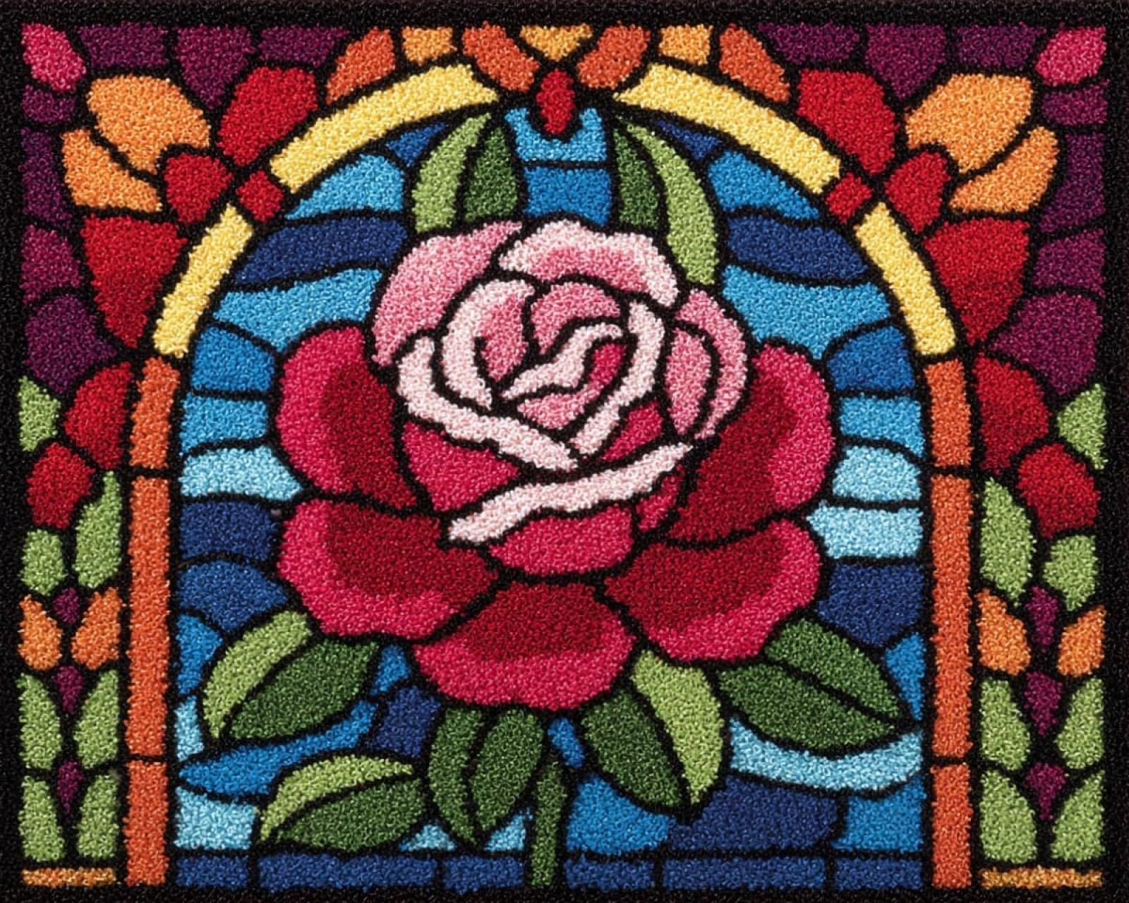 Wallphantom 003 Latch Hook Rug Kit For Adults,Beautiful Roses,Printed Canvas Crochet Yarn Floor Mat Embroidery Diy Hook And Latch Kit Carpet For Christmas Decoration,52X38cm