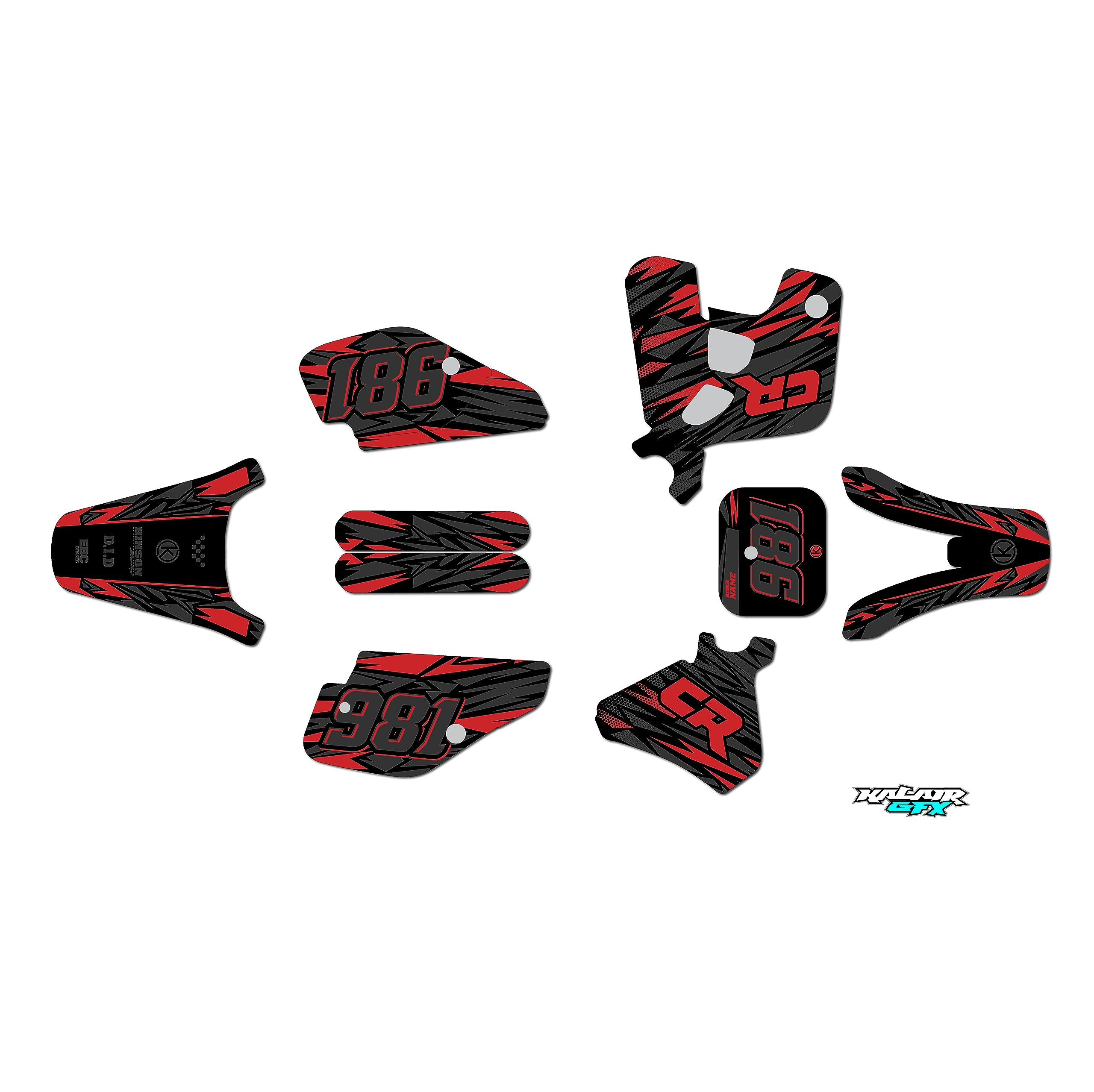Kalair GFX Graphics Kit for Honda CR 80 (1993-1995) Twitch Series Red 09 Mil - Dirt pit bike motorcycle stickers, dirtbike racing automotive decal motocross accessories no-plastics