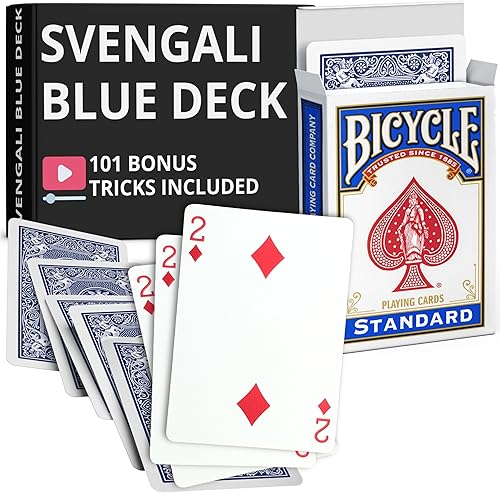 Ted's Sterling Magic Precision Blue Rider Back Bicicleta Svengali Deck con instrucciones para más de 100 trucos (2 de diamantes)