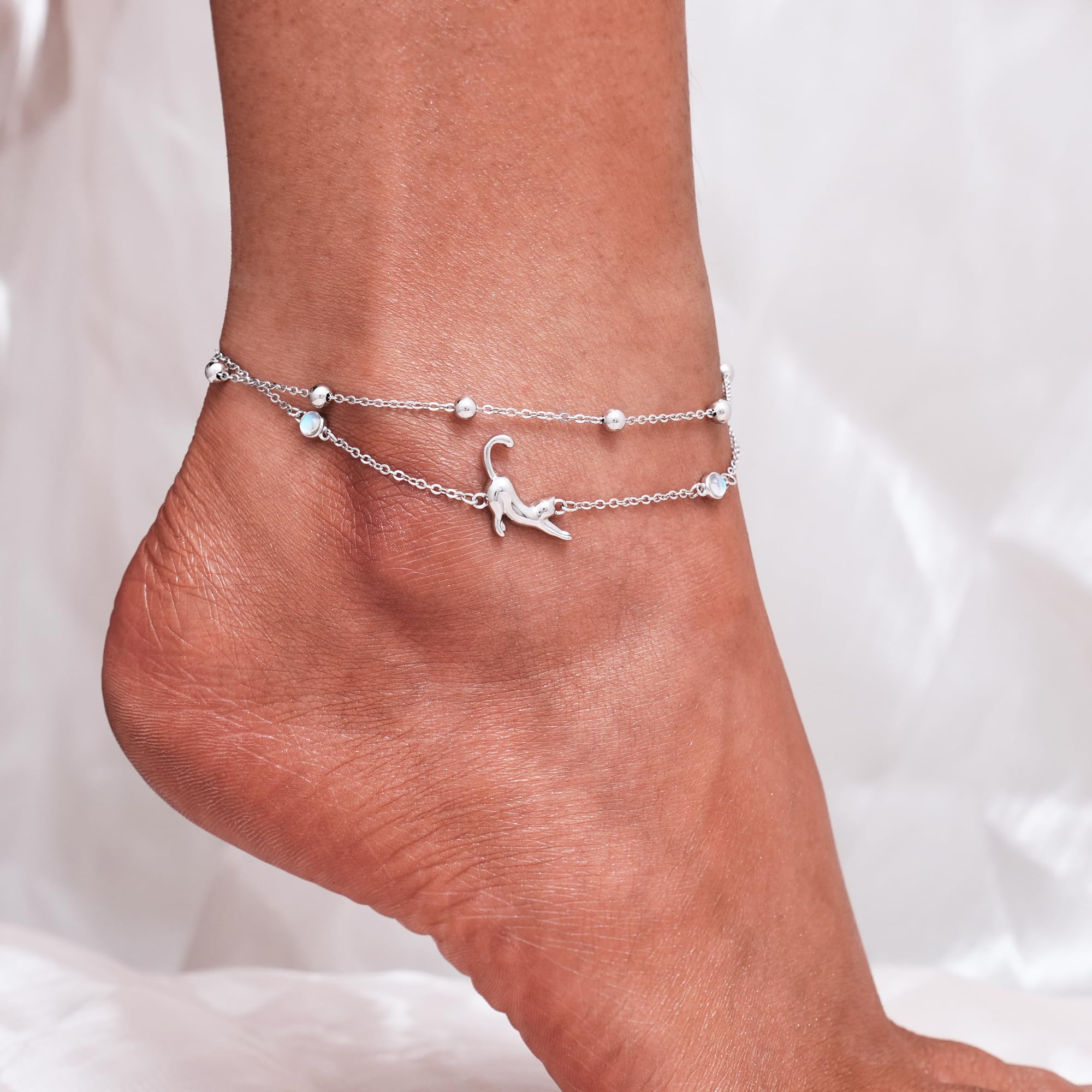 CHIC & ARTSY Braccialetti Alla Caviglia in Argento Sterling 925 Catene Per Piedi Multistrato Bracciali Gioielli Estivi da Spiaggia Per Donne