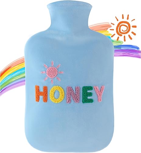 Miniatura 6 de samply Botella de agua caliente con tapa suave, bolsa de agua caliente de 2 litros para compresas frías y calientes, calentador de pies de mano,