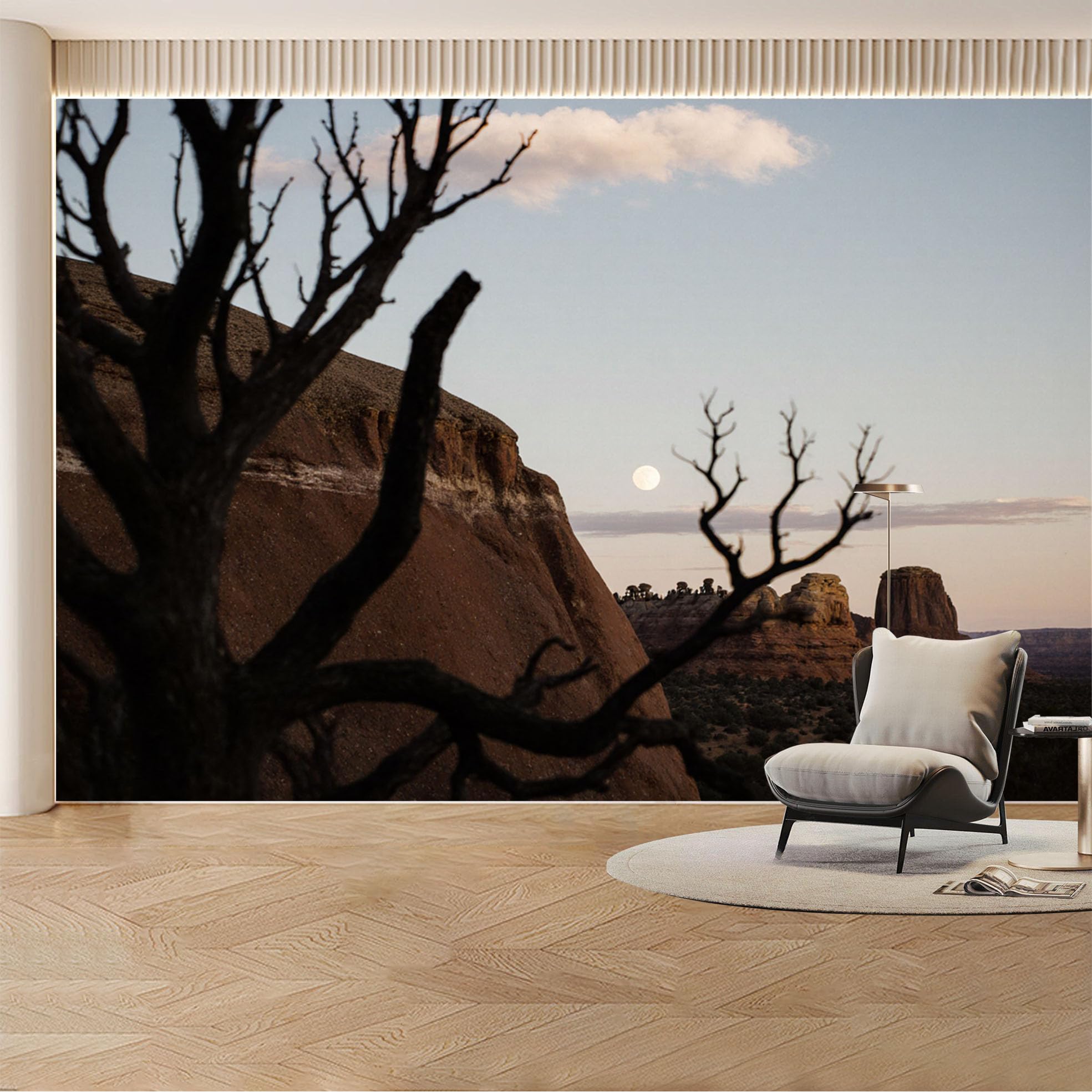 Custom Wall Mural Wallpaper Desert Moon Landscape， 3D Effect Wall Decor Large Wall Art， Boho Sunset for Living Room， Bedroom， Office