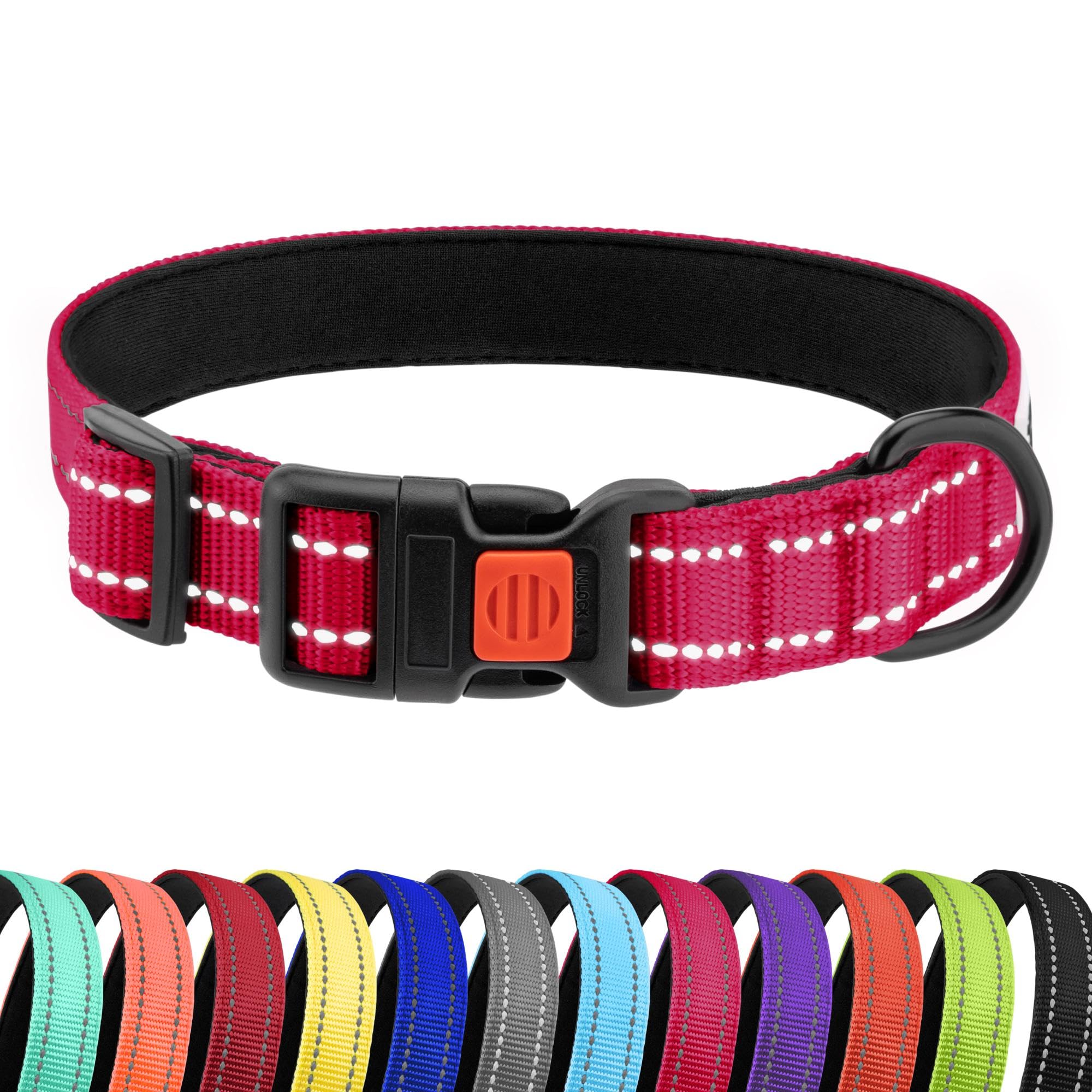 CollarDirect Reflektierendes Hundehalsband für kleinen, mittelgroßen, großen Hund, Welpen mit Schnellverschluss, Hündin, Rüde, 48 Sorten, Nylon Wasserfest