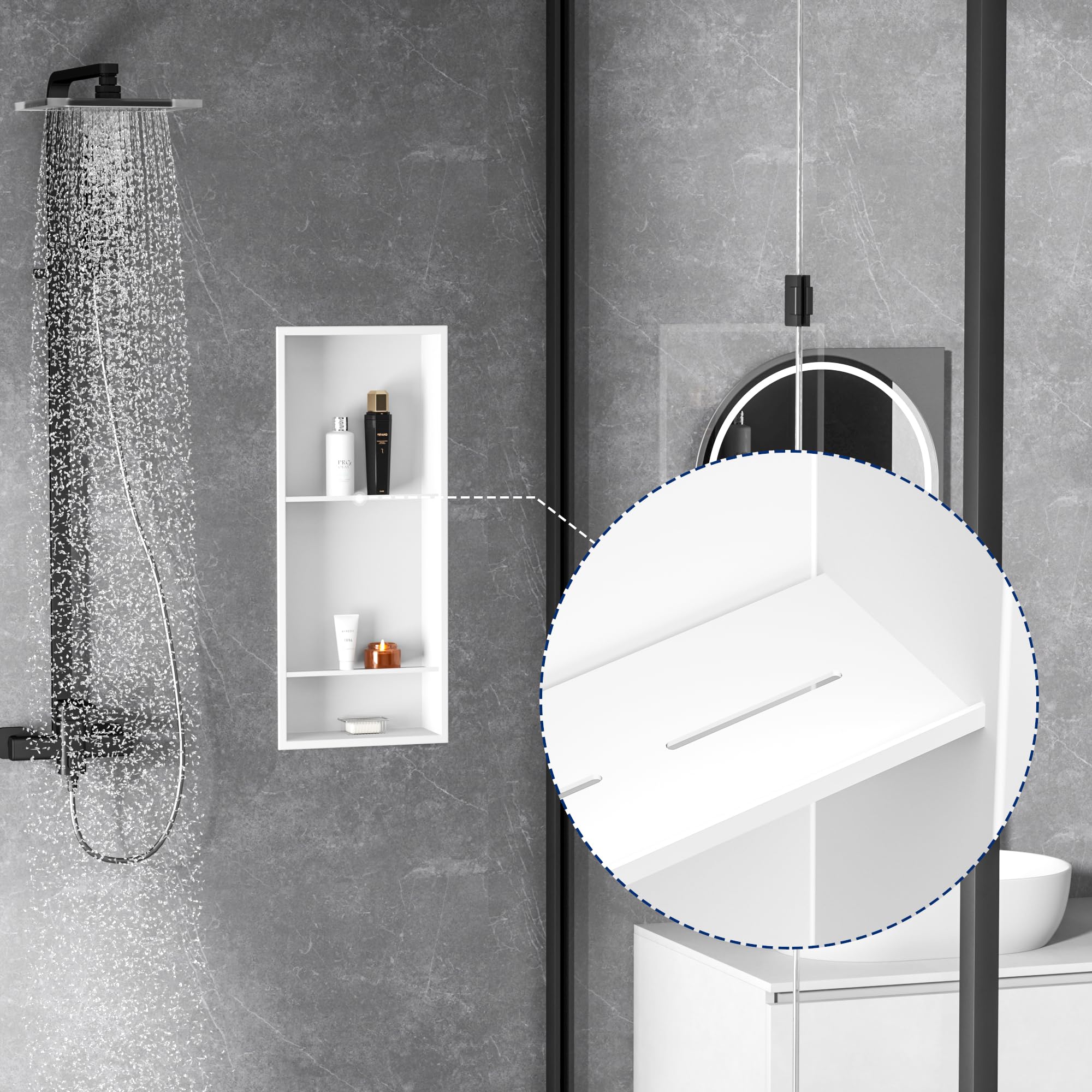 Nicchia Doccia In Acciaio Inox 304 30,5x30,5 Cm - Ripiano Da Incasso O Da Parete, Finitura Nichel Spazzolato, Facile Installazione