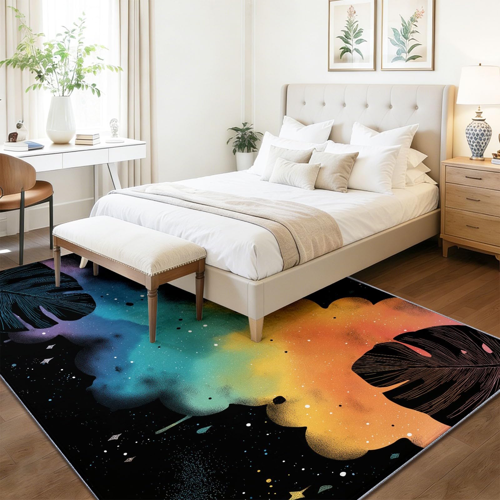 Alfombra de dormitorio 180 x 240 cm, estampado suave y moderno, fantasía