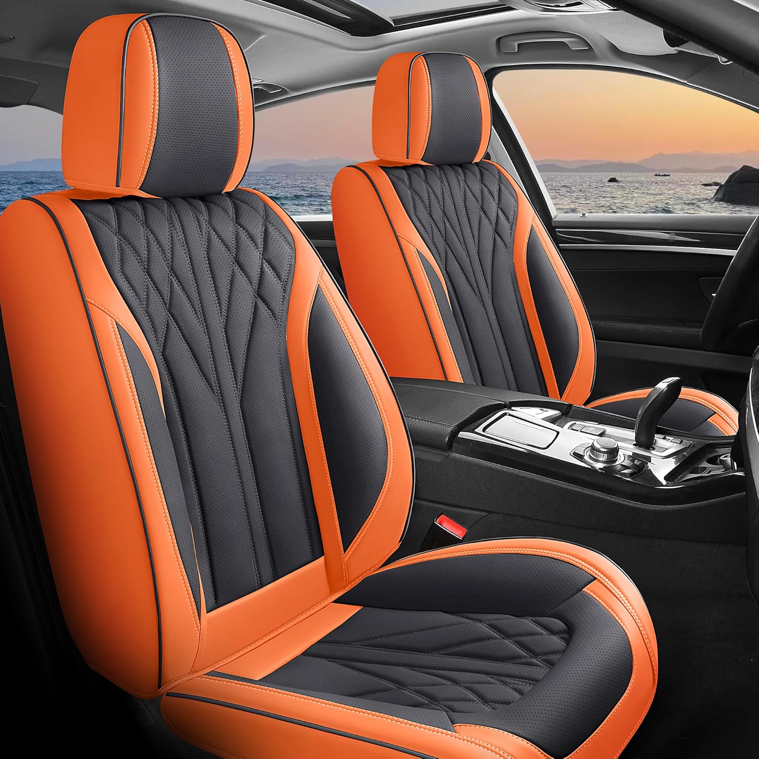 Car Seat Covers Full Set Cover Car Seat Cushion Waterproof Luxury Auto Seat Covers Seat Cover Car Seat Protector Fit for Most Cars (Black-Yellow)