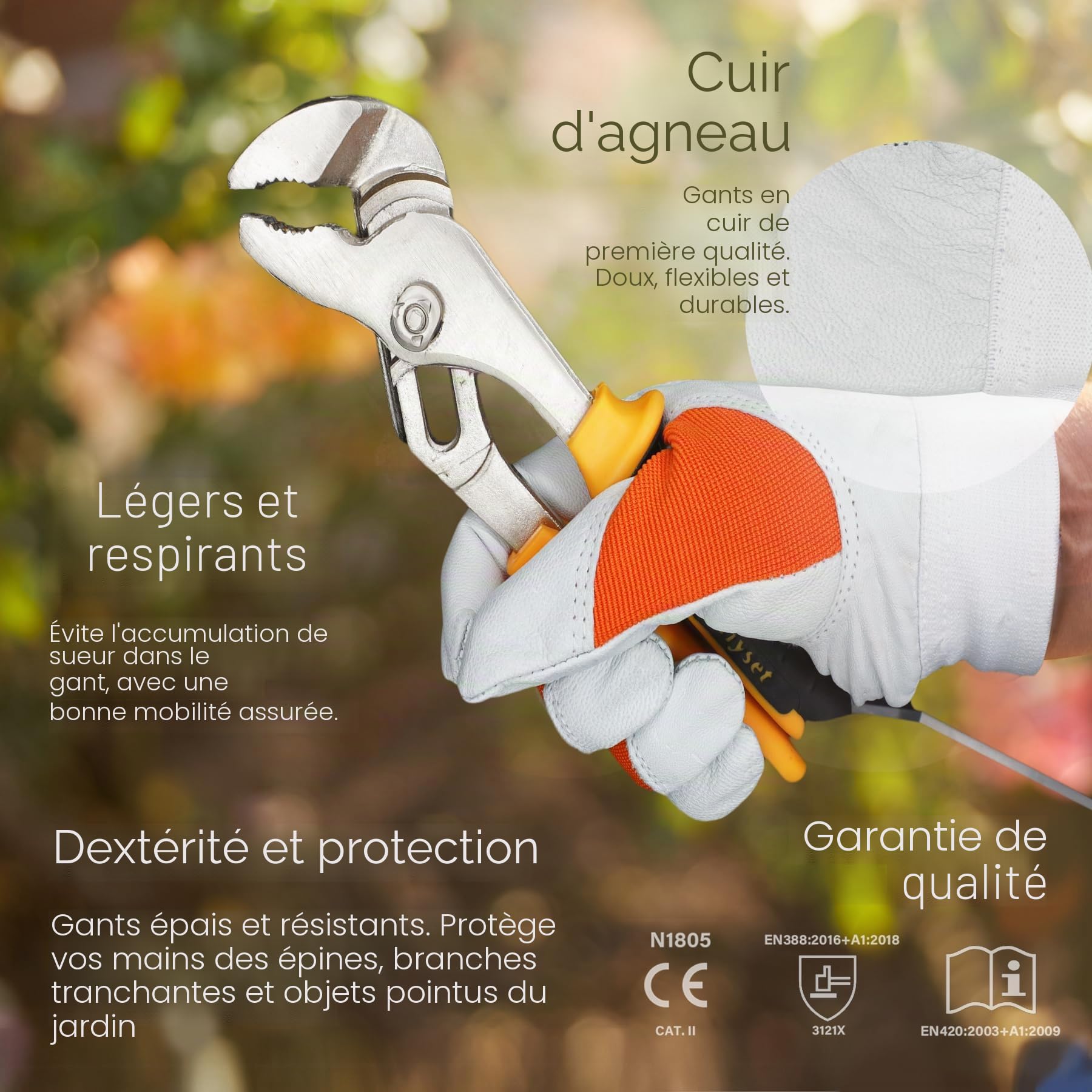 1, 3, 6 ou 12 Paires, Gants de Travail, EPI, Cuir D'agneau, Protection Contre L'abrasion, Résistance à la Déchirure, Sécurité au Travail, Mécanique, Thermique, Jardinage, Construction.