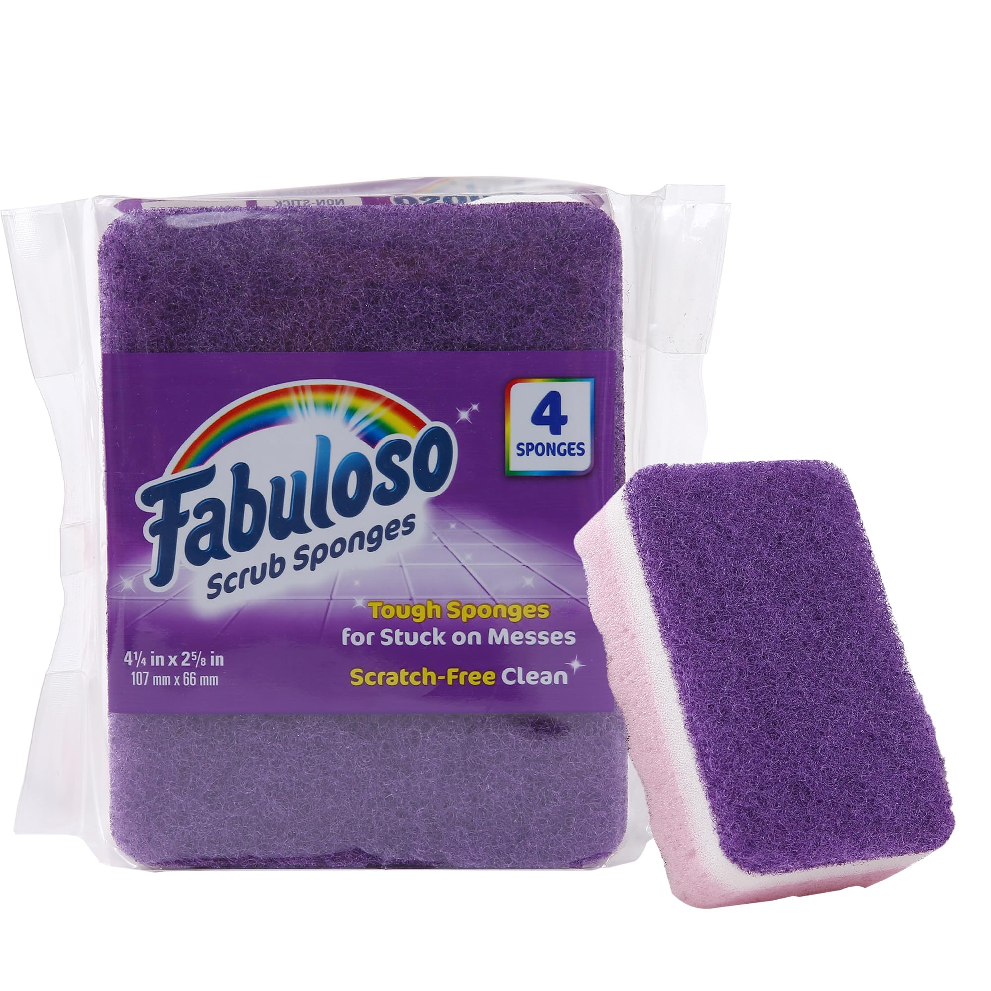 Fabuloso Scratch-Free Kitchen Dish Sponges, Purple, 4 Count
