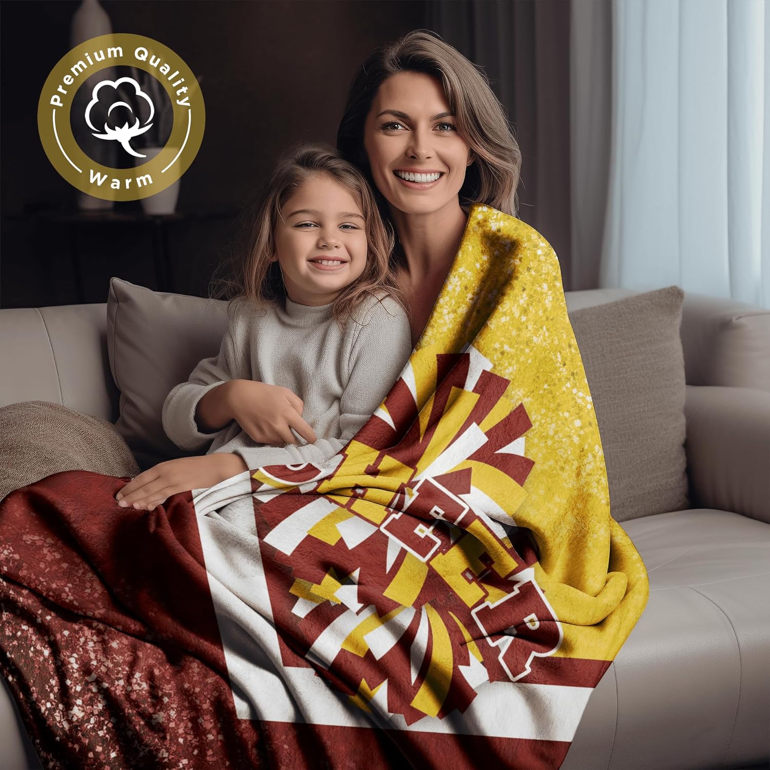 Cheerleader Blanket 50x60 in, Cheer Gifts for Girls & Women (Gold & Red)