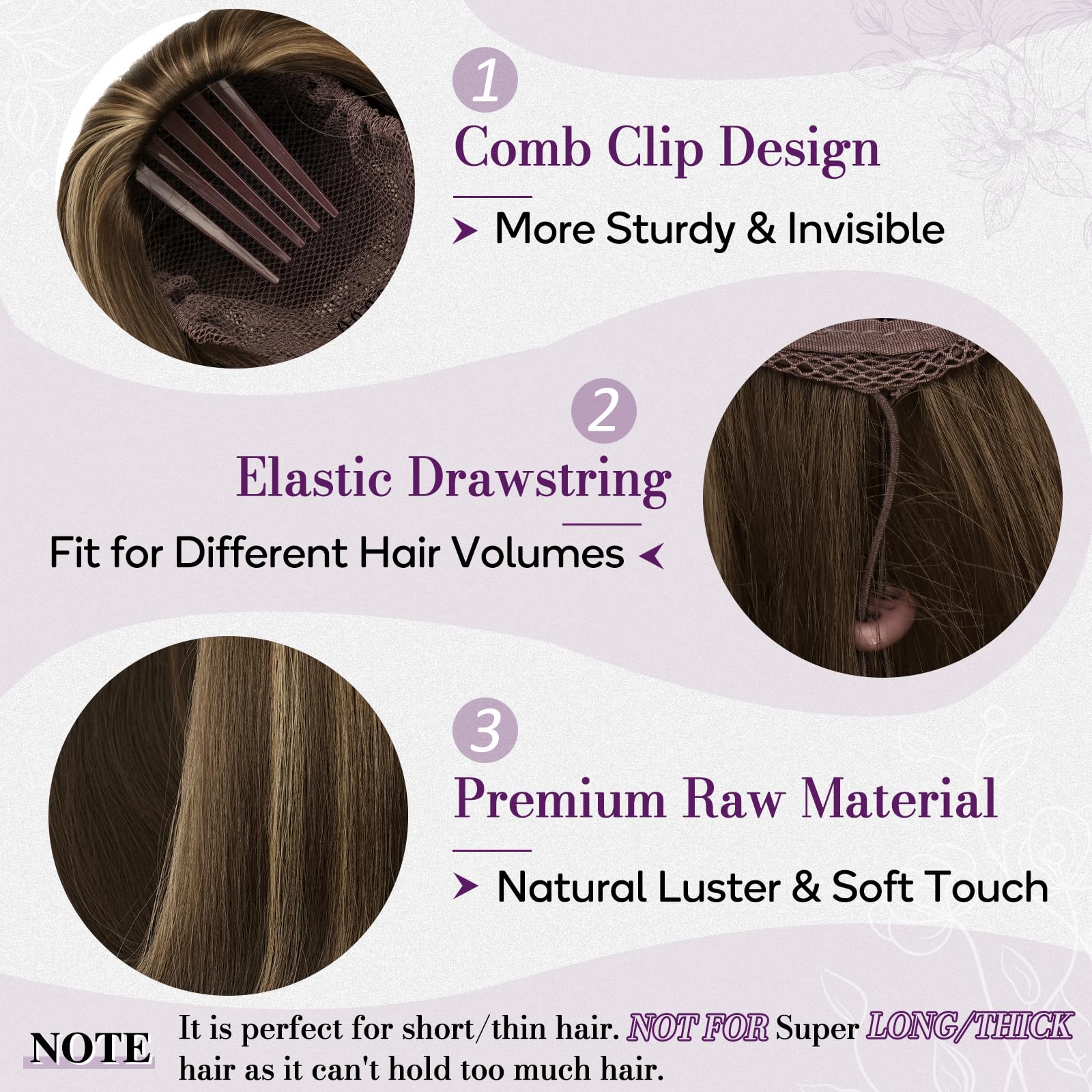 BARSDAR Liso Coleta Postiza Extensiones Pelo, 40cm Corta Cola de Caballo Extension con Cordón Natural Sintética Cheer Posh Ponytail Extensiones Postizos Fiestas Cheer Competition - Marrón con Rubio