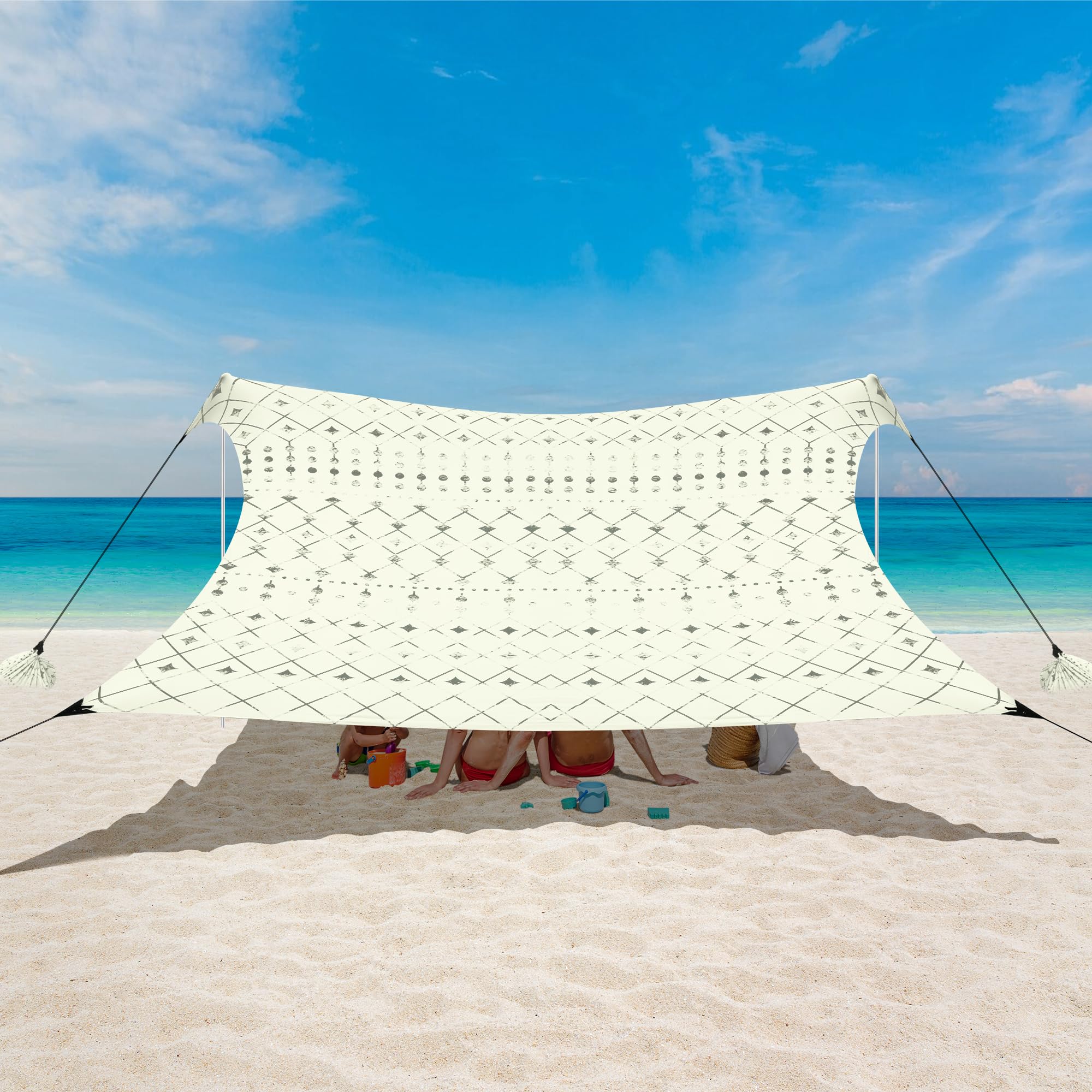 Strandmuschel, Strandzelt Sonnenschutz UV 50+, Windschutz Strandzelt, 3×3 m Tragbar Pop-Up Sonnensegel Strand mit Sandankern & Heringen für Camping, Angeln, Picknick im Garten Strand - Sonnenblumen