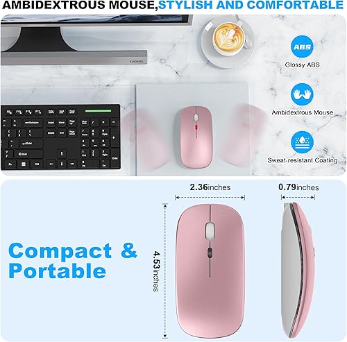 Miniatura 7 de Mouse inalámbrico LED Bluetooth para MacBook Air Mac Pro Laptop iPad  Ratón óptico recargable con luz silenciosa con Jiggler Dual Mode BT5.2 y