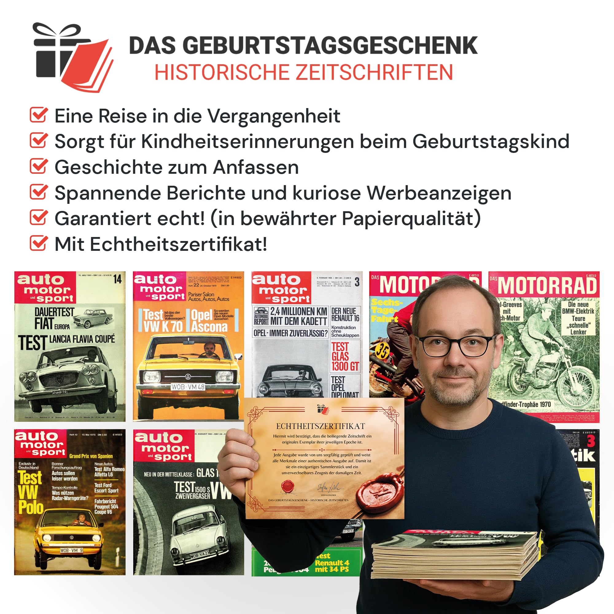 Echte, historische Motorradzeitschrift vom Jahr der Geburt ab 1955 bis 2008 - Echtheit durch Zertifikat garantiert - Personalisiertes Geschenk Mann Papa Onkel Freund Kollege