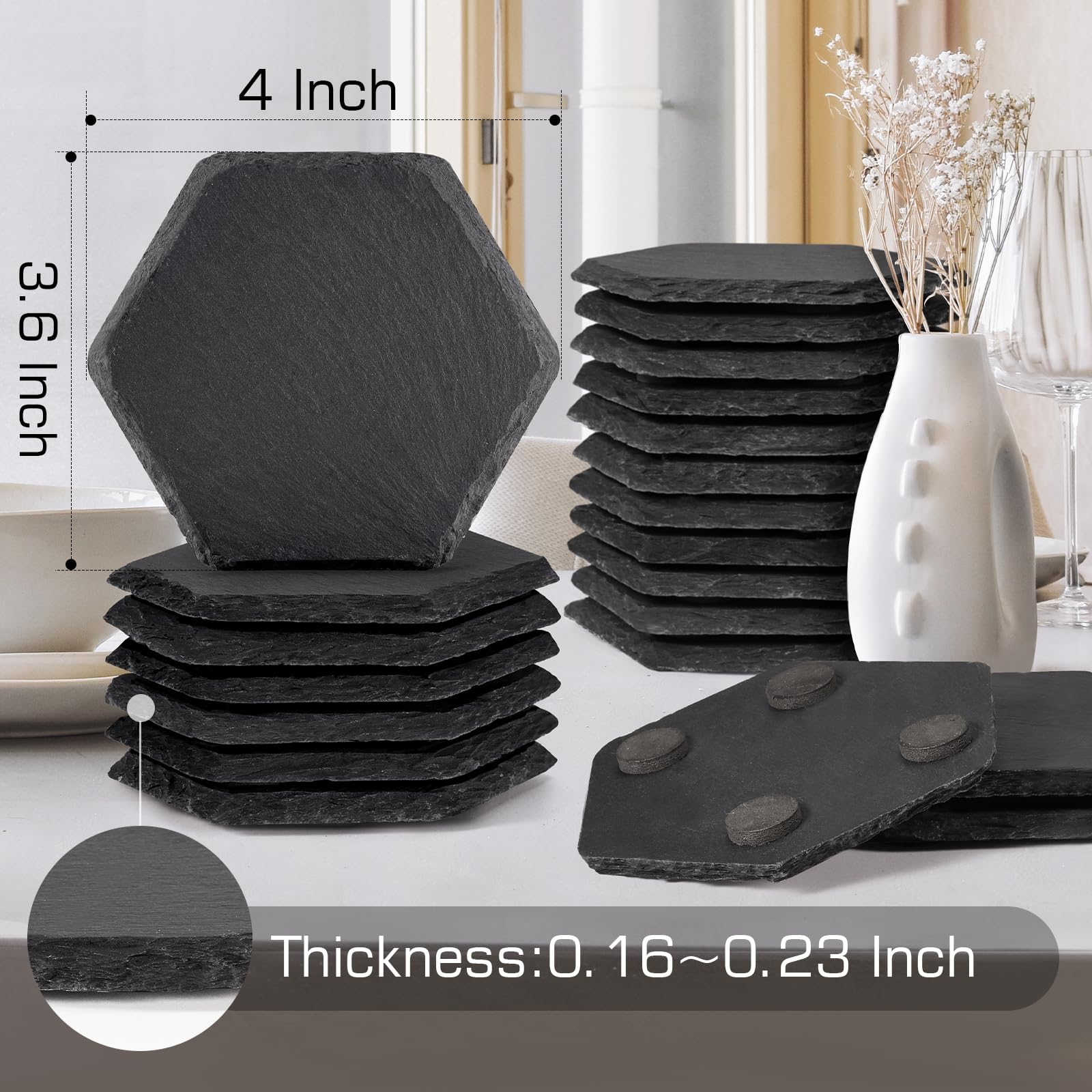 WEWINK PLUS 50 PCS Slate Coasters Bulk for Laser Engraving 4 Inch Hexagon Blank Black Stone Drinks Coasters Rustic Coaster with Anti-Scratch Backing for Home Decor Bar - Image 2