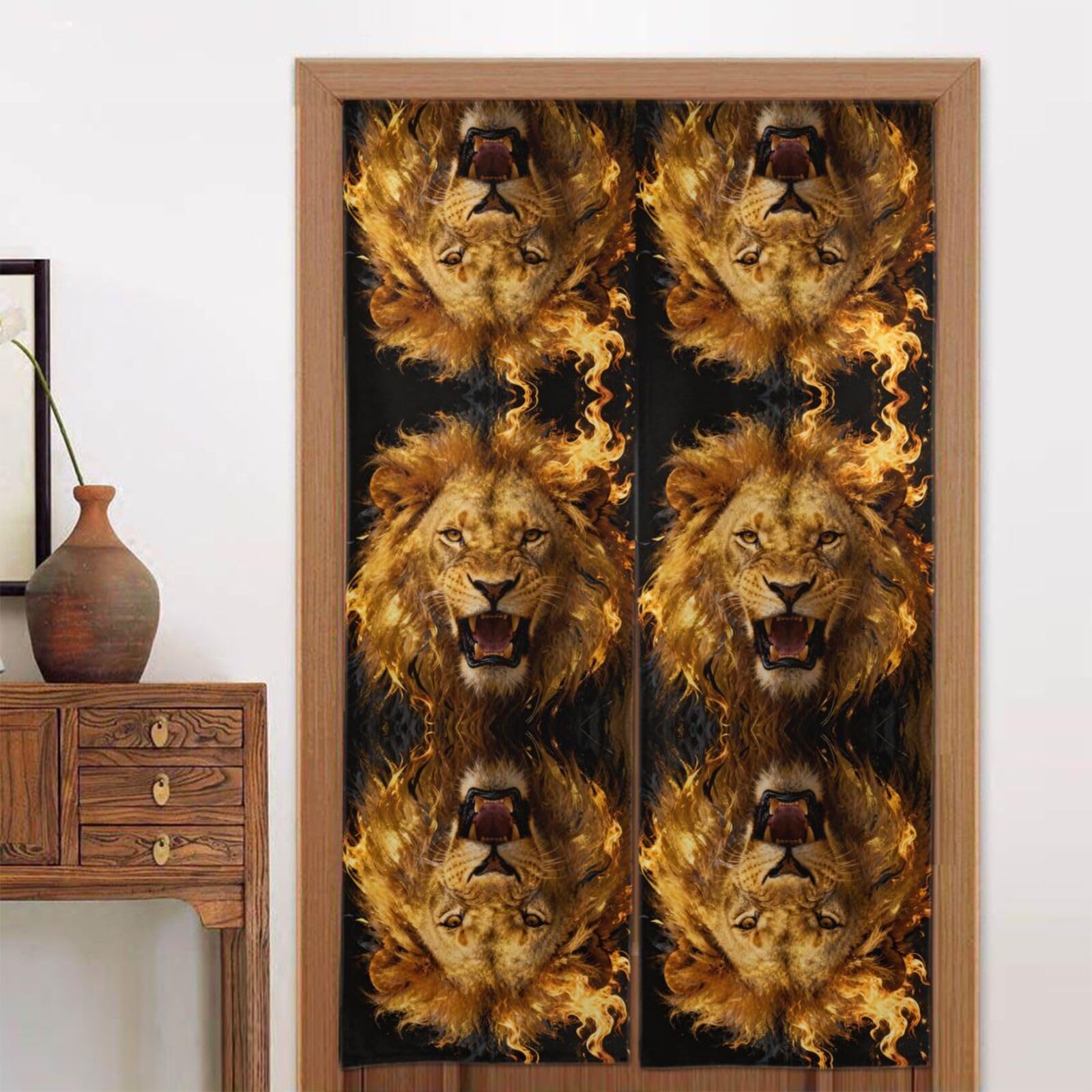 CNTDBU Golden Lion Roar Door Curtain 34x56 Inch-Room Divider Panel for Privacy, Entryway Screen for Kitchen Bedroom