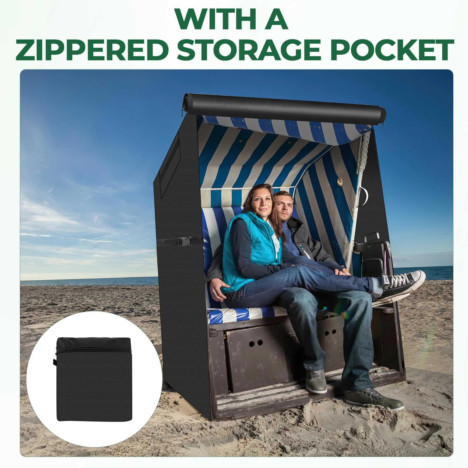 Awnic Beschermhoes voor strandstoel, winterbestendig, 2 zitplaatsen, waterdicht, afdekhoes voor strandstoelen, winterbestendig, 420D Oxford-weefsel, 135 x 105 x 175 x 140 cm (l x b x h