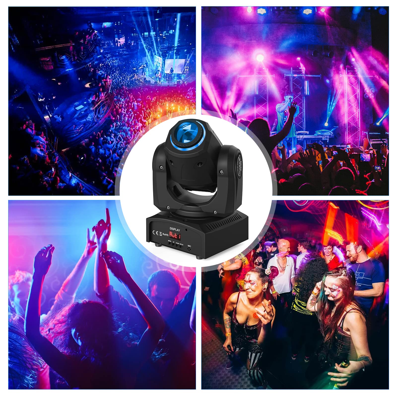 50W LED Beam Teste Mobili Luci Palcoscenico, RGBW 8 Gobos 8 Colori Effetto Stroboscopico DMX512 Luci Discoteca Attrezzatura Professionale per DJ Prestazioni Serata KTV (2PCS)