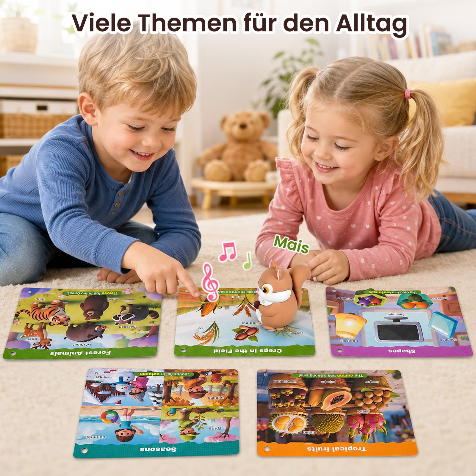 Phonics - Tarjetas educativas con bolígrafo para niños a partir de 3 años, tarjetas de doble cara, palabras, tarjetas interactivas para aprender a leer, preescolar, guardería, juguetes educativos sin