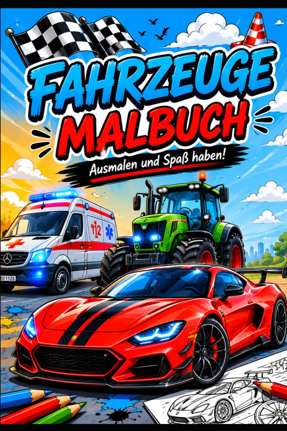 Das große Fahrzeuge-Malbuch: Autos, Flugzeuge, Traktoren, Bagger und viele weitere Fahrzeuge für Kinder zum Ausmalen