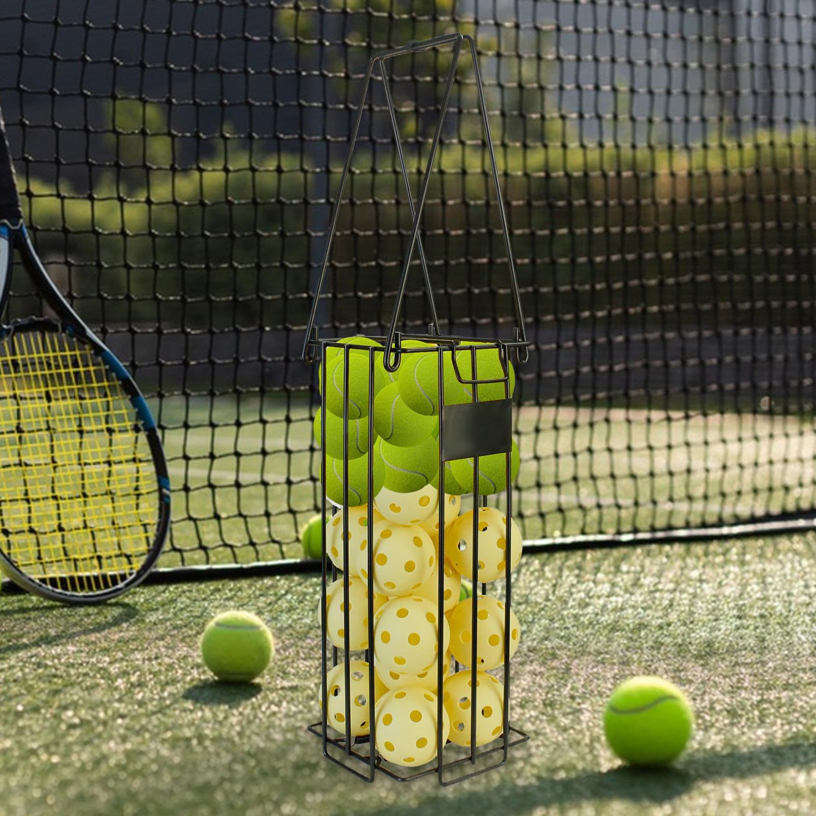 Générique Tenniskorb für Ballsammeln, Tenniszubehör, ergonomisch, große Kapazität, für Training auf Volleyballplatz und Baseball