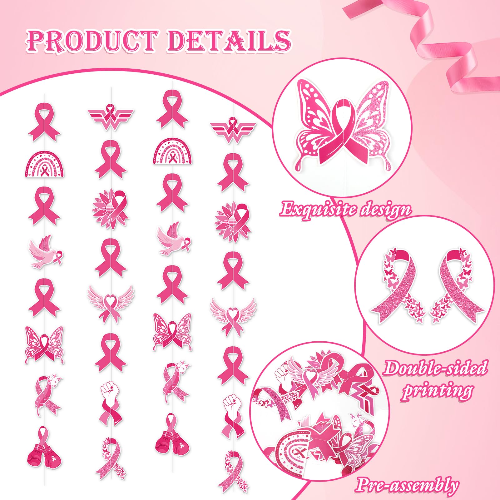HOWAF 6pcs Breast Cancer Awareness Decorations Garlands - Image 3