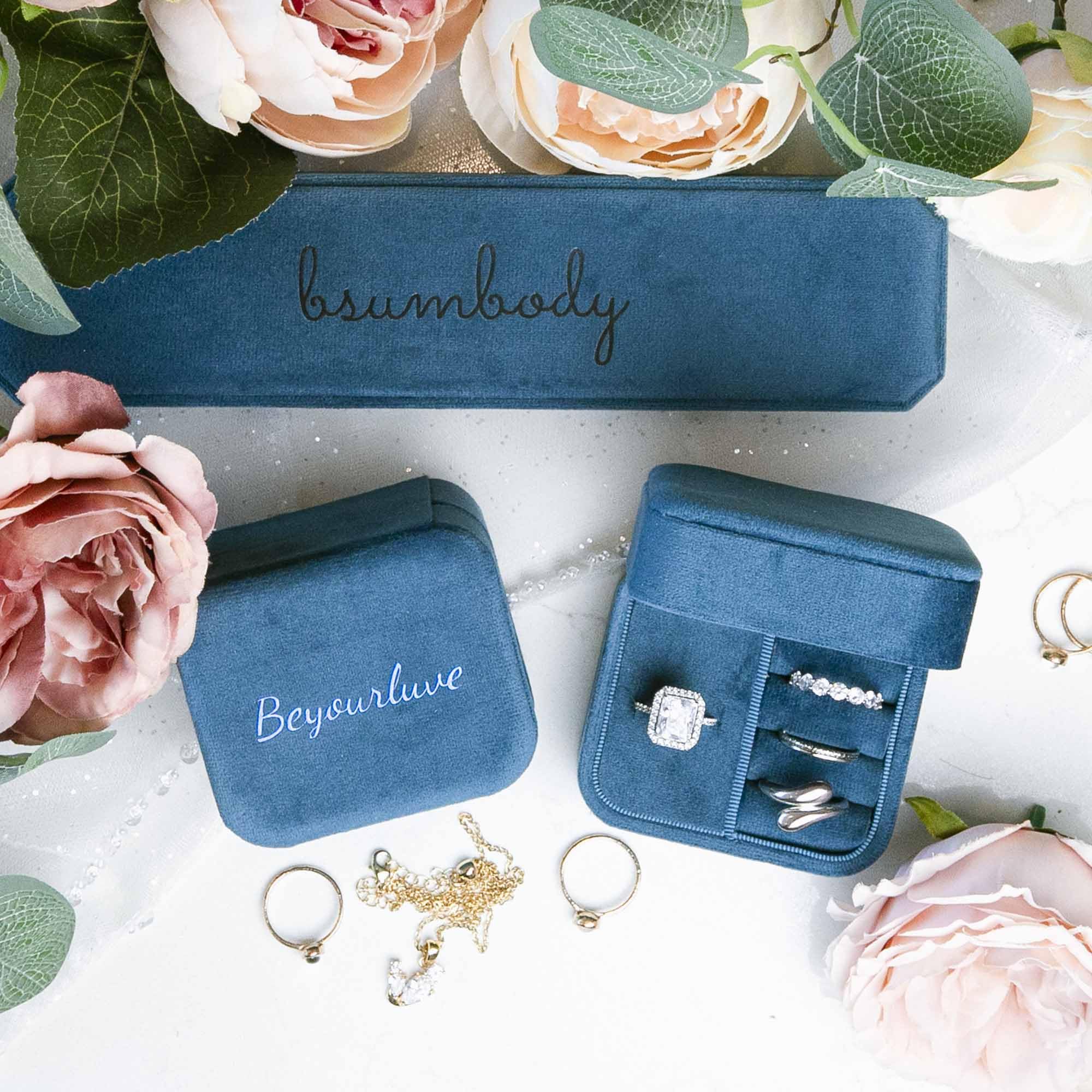 Customizable Velvet Necklace Box, Travel Jewelry Case, Organizer for Women & Girls (Dark Blue, Necklace Box)