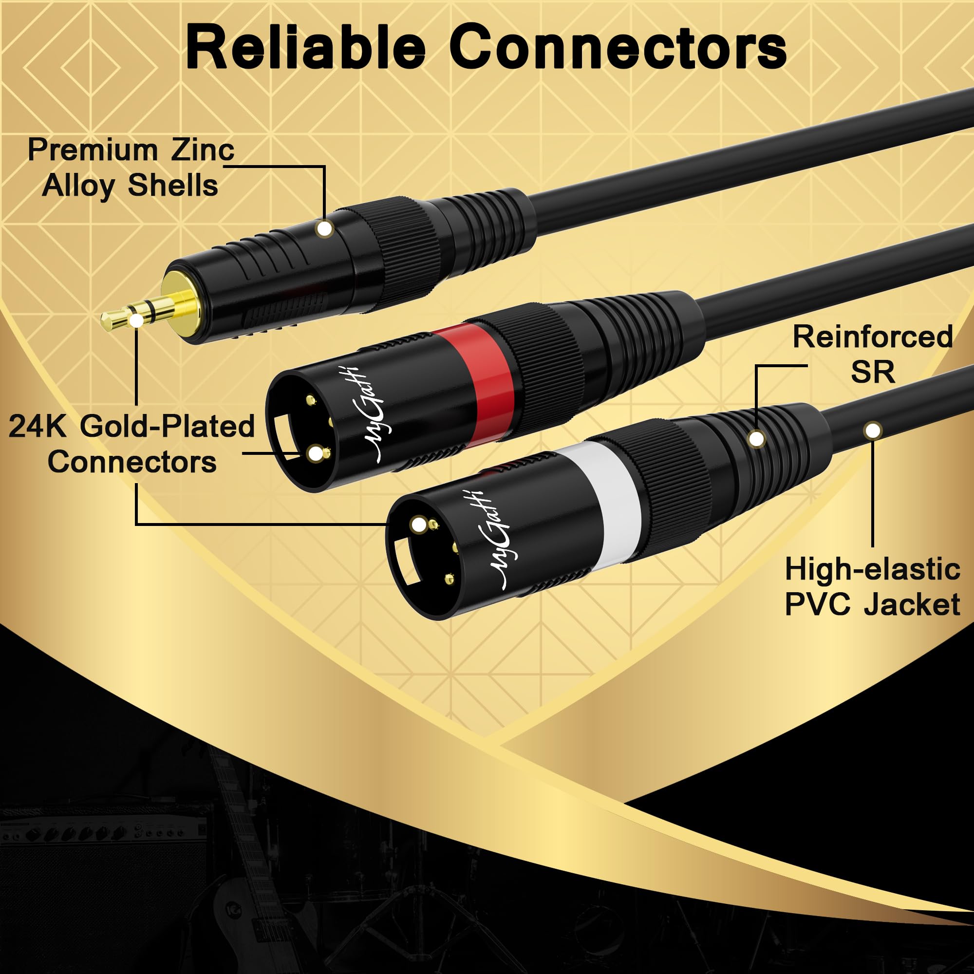 Câble stéréo TRS 3,5 mm vers 2 XLR Pro 15,2 m, câble adaptateur répartiteur en Y mâle de 0,3 cm vers double XLR mâle, câble de dérivation auxiliaire vers double XLR, câble de microphone