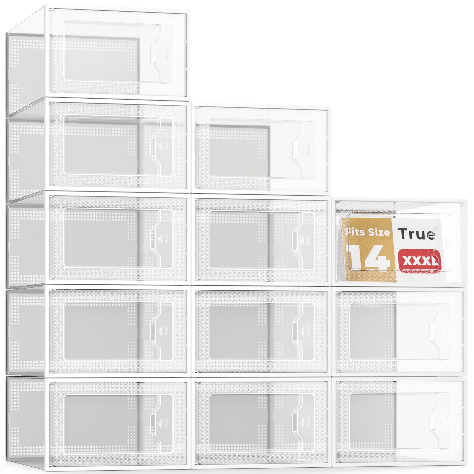 Photo 1 of **MISSING PIECES*** XXX-Large Fit Size 14 Shoe Storage Box, Clear Plastic Stackable Shoe Organizer for Closet, Shoe Rack Sneaker Container Bin Holder for Entryway, Closet, Under Bed