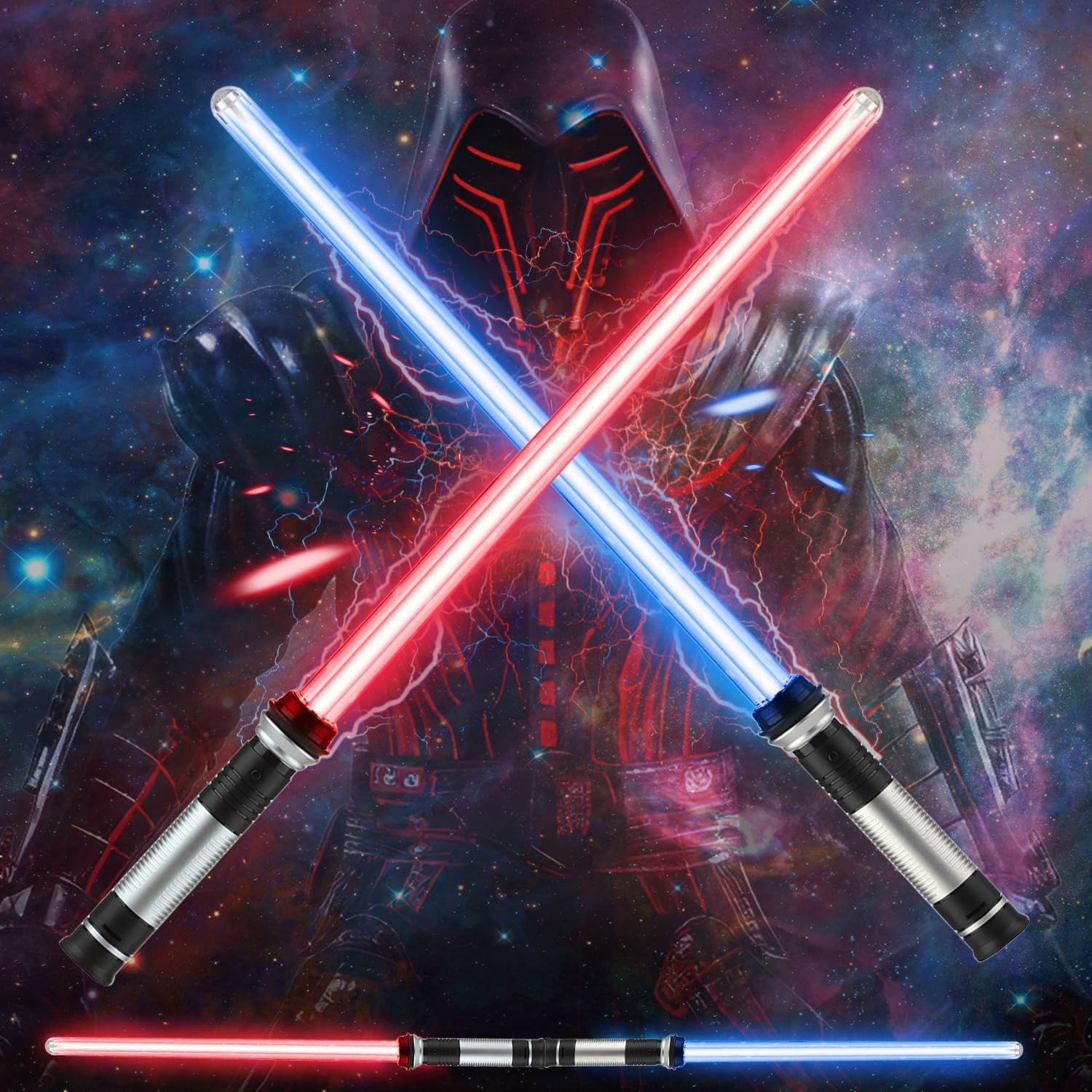 – Niefeel Light Up Saber | 2 Pack Telescopic Extendable and Collapsable Sword | 2-in-1 LED + Sound FX Light Up Sword for Kids Costumes | Connects at Base to Become Double Bladed Saber Staff