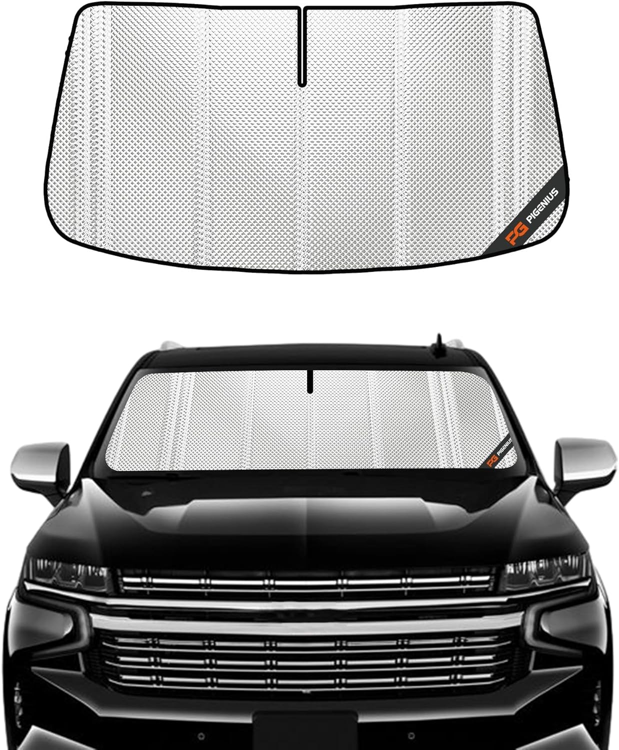 Windshield Sun Shade for Chevrolet Suburban/Tahoe 2021-2024, GMC Yukon/Yukon XL/Cadillac Escalade/Escalade ESV 2021-2024. Full Coverage Rearview Mirror Shade for Ultimate Protection