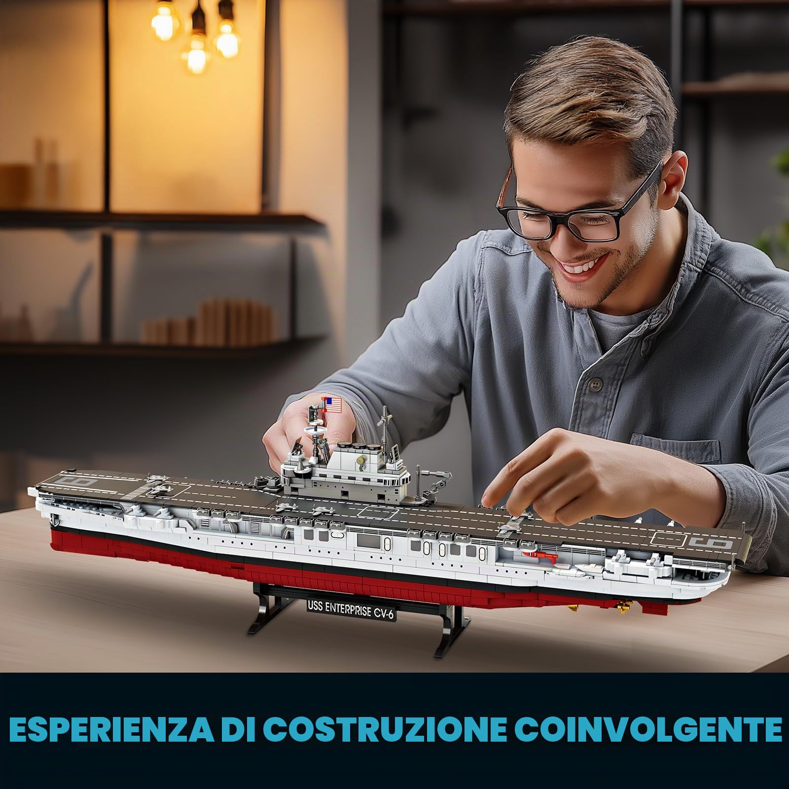 Brihappen Set di mattoncini da costruzione per navi da battaglia per adulti, modello militare di navi da battaglia tecnica in mattoncini per collezionisti, regalo per uomini e ragazzi appassionati di