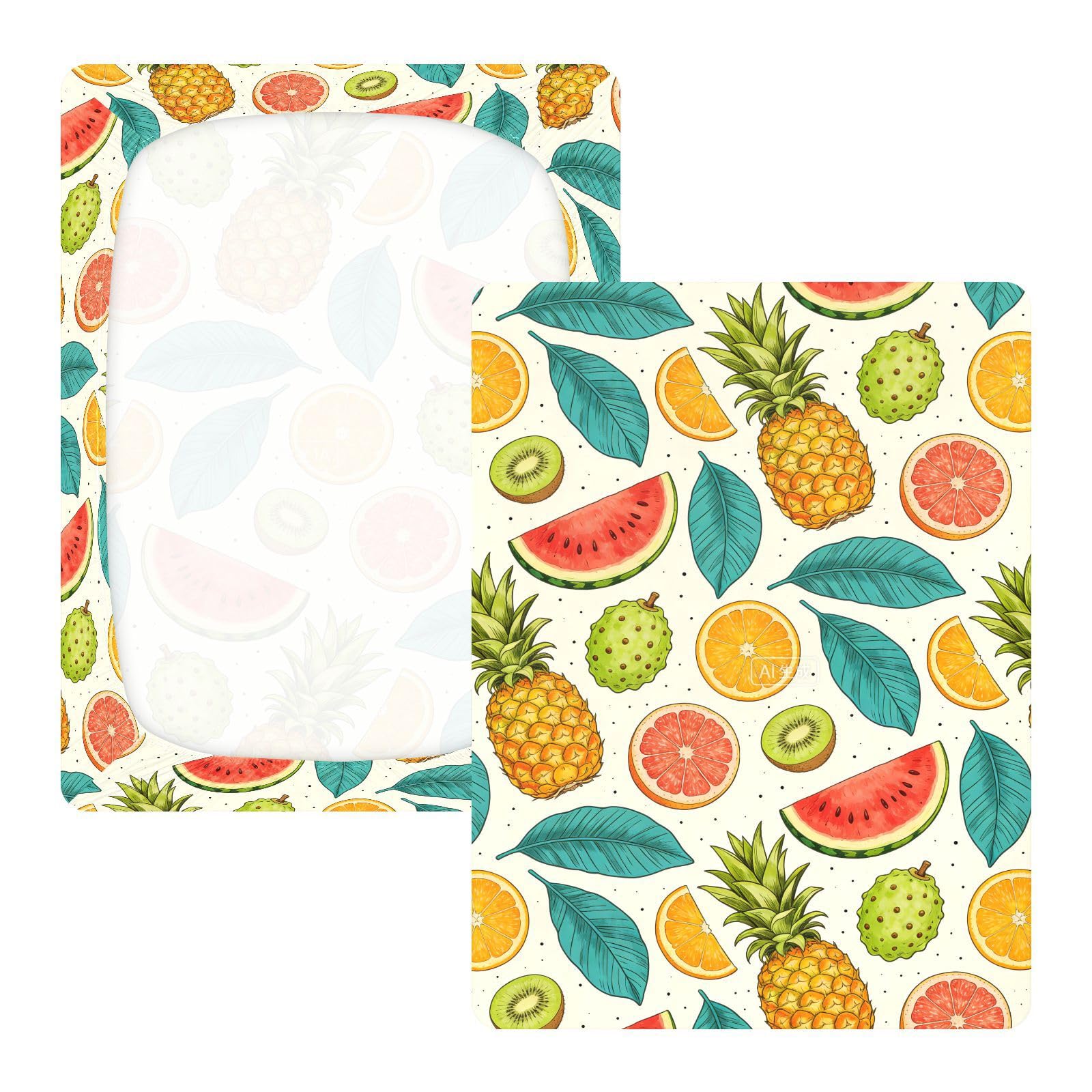 Sábanas de algodón para cuna de bebé, diseño de sandía, helado, piña, para niños, niñas, corralito de bebé, ropa de cama de muselina suave y transpirable para decoración de guardería, 1 paquete para