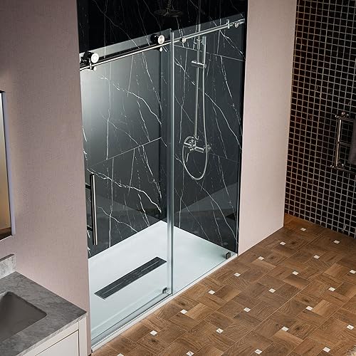 Miniatura 14 de Woodbridge Puerta de ducha sin marco de cierre suave de 57.5-60 pulgadas de ancho x 76 de alto, vidrio templado a prueba de explosiones de 38