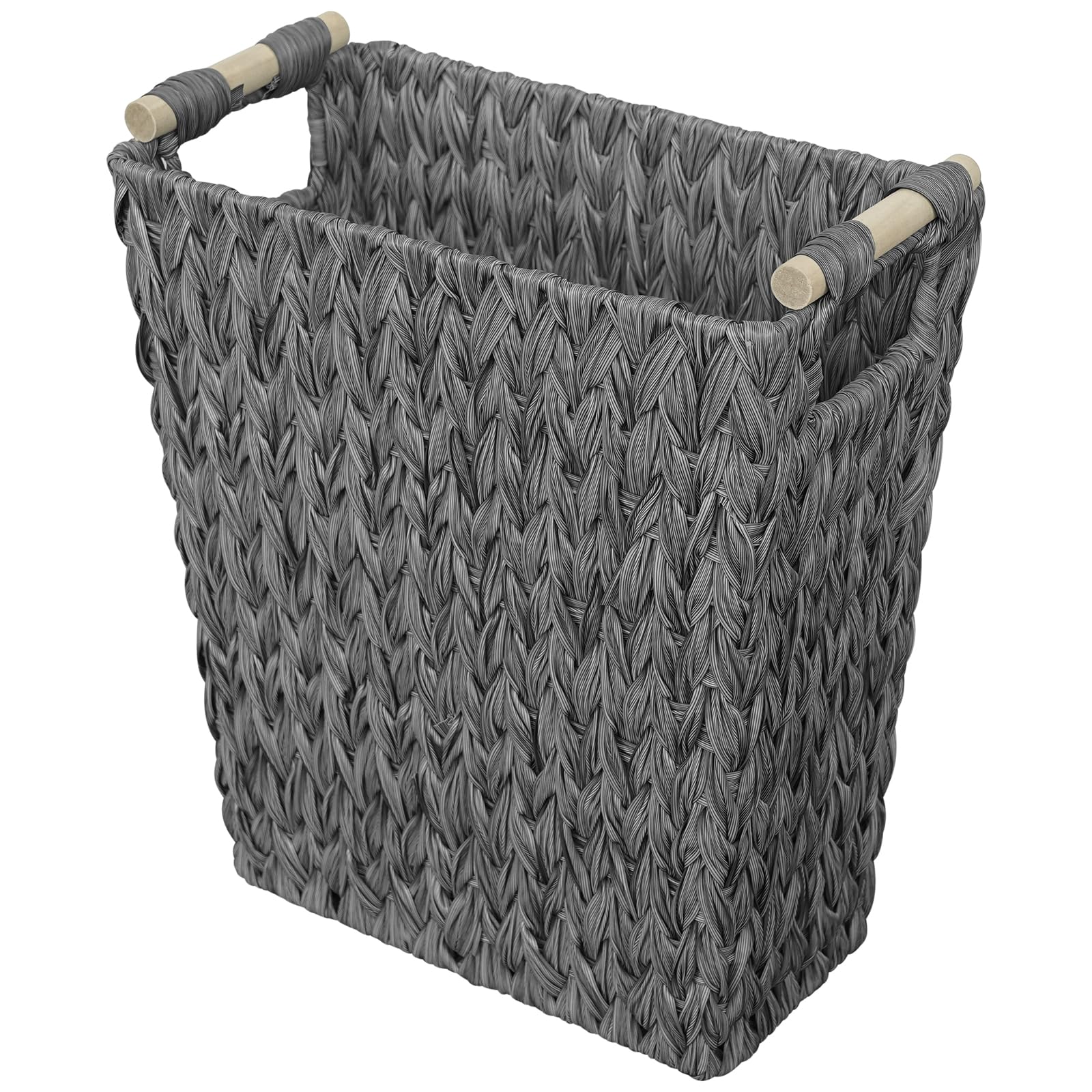 Coeusy Wicker Trash Can,6 Gallon Waterproof Bathroom Garbage Canwith Handle,Narrow Small Waste Basket for Bedroom,Office,Grey