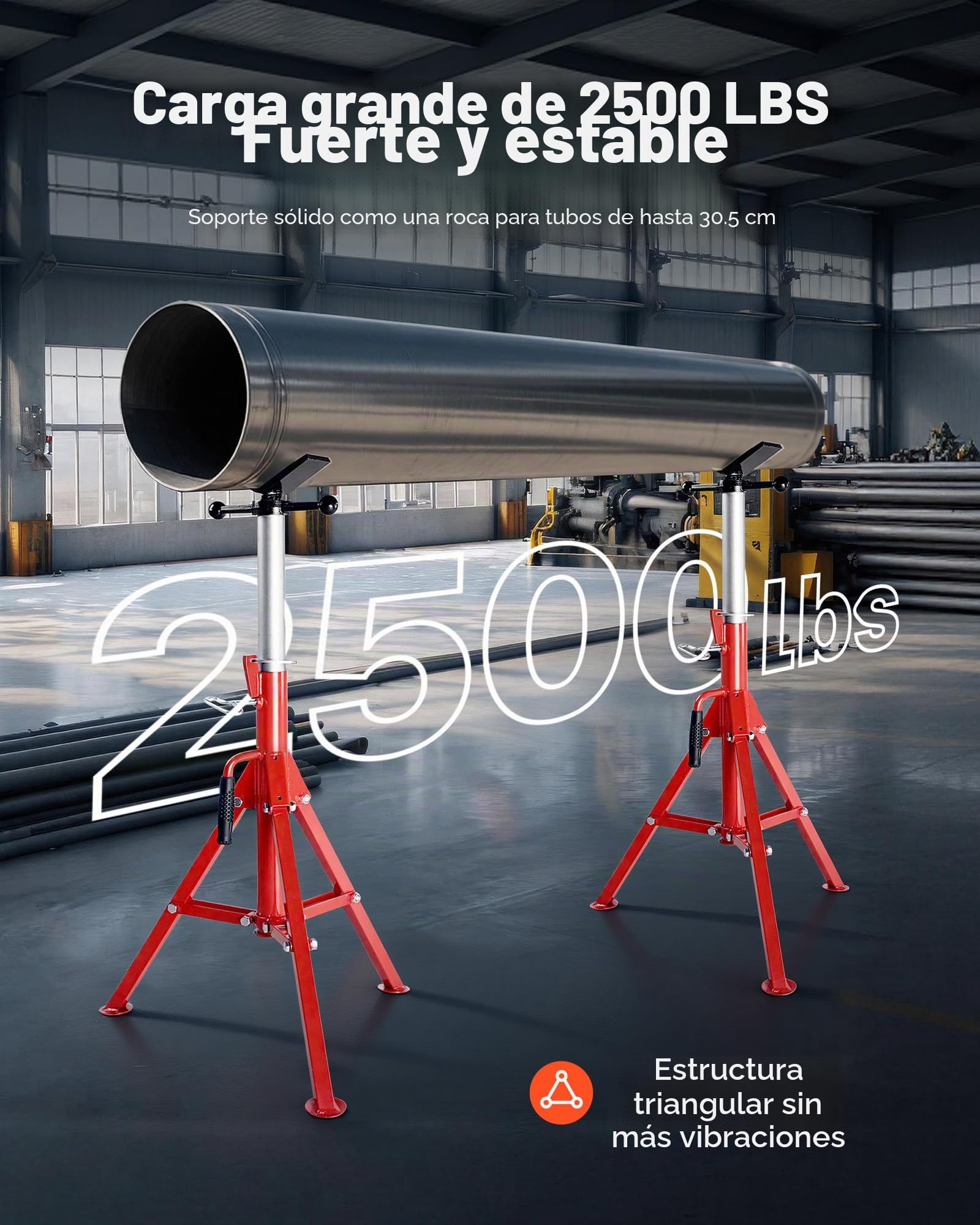 Mophorn Soporte de Tubo Alto con Cabeza en V Plegable Capacidad de Tubo 30 cm, Altura 71-132 cm Capacidad: 4500lbs