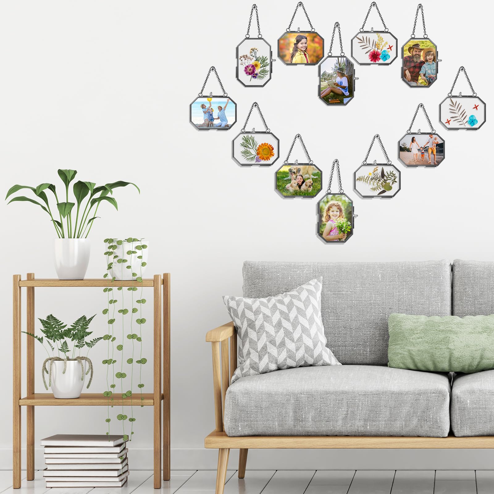 Wenqik Podwójna szklana ramka do tłoczonych kwiatów, roślin, ziół, 6 x 8 cm, galeria DIY, montowana na ścianie, dekoracja, wisząca, ośmiokątna ramka na zdjęcia, pozioma i pionowa, czarna, 12 szt