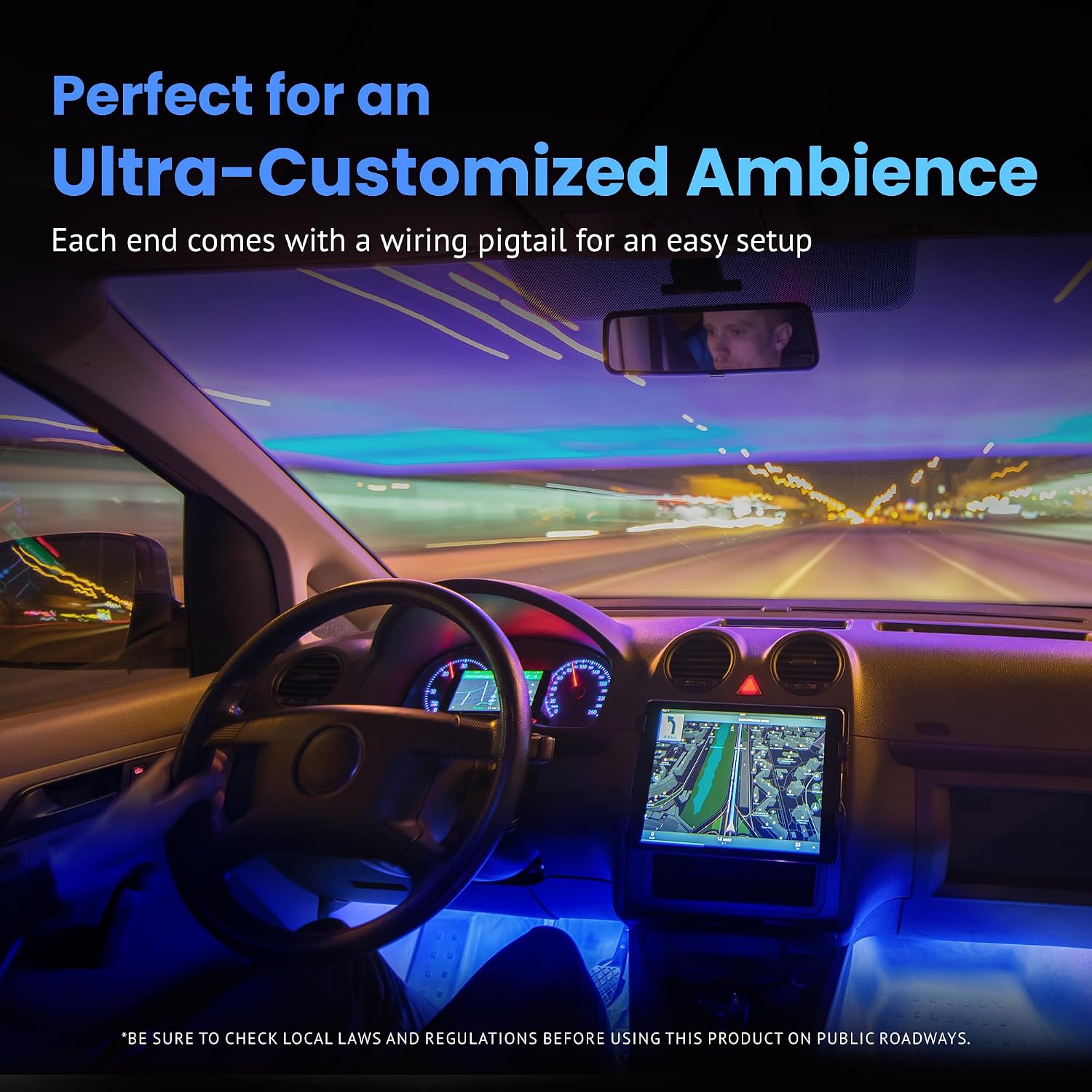 Alpena - MultiGloz Starter Kit, Car LED Lights Exterior & Interior Strips, AlpenaLink RGB LED Strip Lights for Cars, SUVs, Trucks, & More, 12-Inch Vehicle Interior LED Strips, 12V DC Systems, 2 Strips