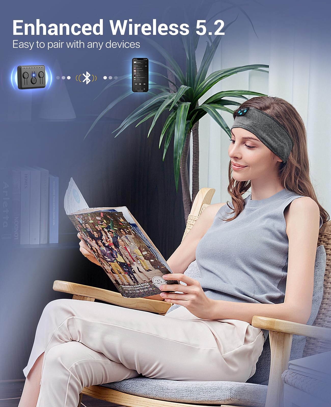 Navly Cuffie Bluetooth con fascia per dormire, per dormire, comode cuffie per donne, per dormire e rilassarsi, idea regalo per donne e uomini