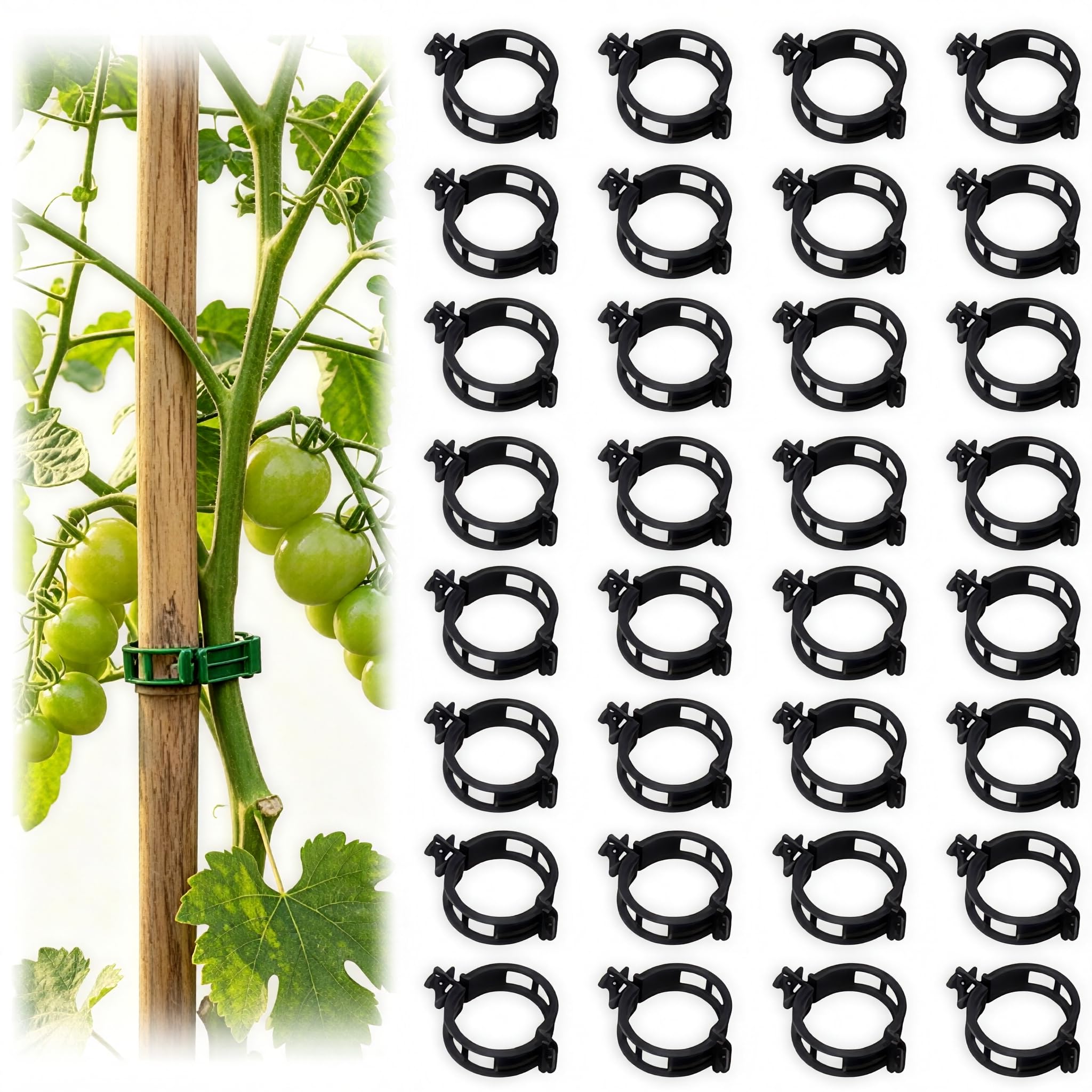 100 Pack Plant Support Clips, Reusable Plastic Garden Clips for Climbing Plants, Tomatoes, Vines, Vegetables, Secure Stems to Trellises, Stakes and Cages (Black, 100pcs)