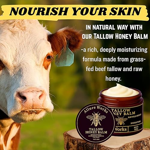 Miniatura 2 de Bálsamo de sebo de ternera alimentada con pasto y miel silvestre cruda, crema hidratante natural batida para el cuidado de la piel seca - Bálsamo