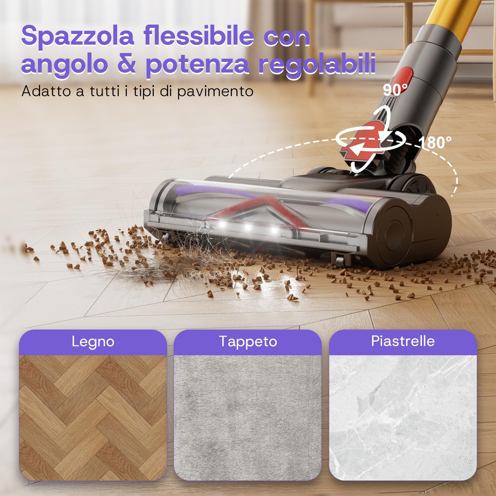 V16 Aspirapolvere senza Fili, 55KPa 600W 80Min Scopa Elettrica Potente Autoportante con Rilevamento Polvere e Display LED, Anti-Groviglio, Vacuum Cleaner per Peli Animali Tappeti Pavimenti